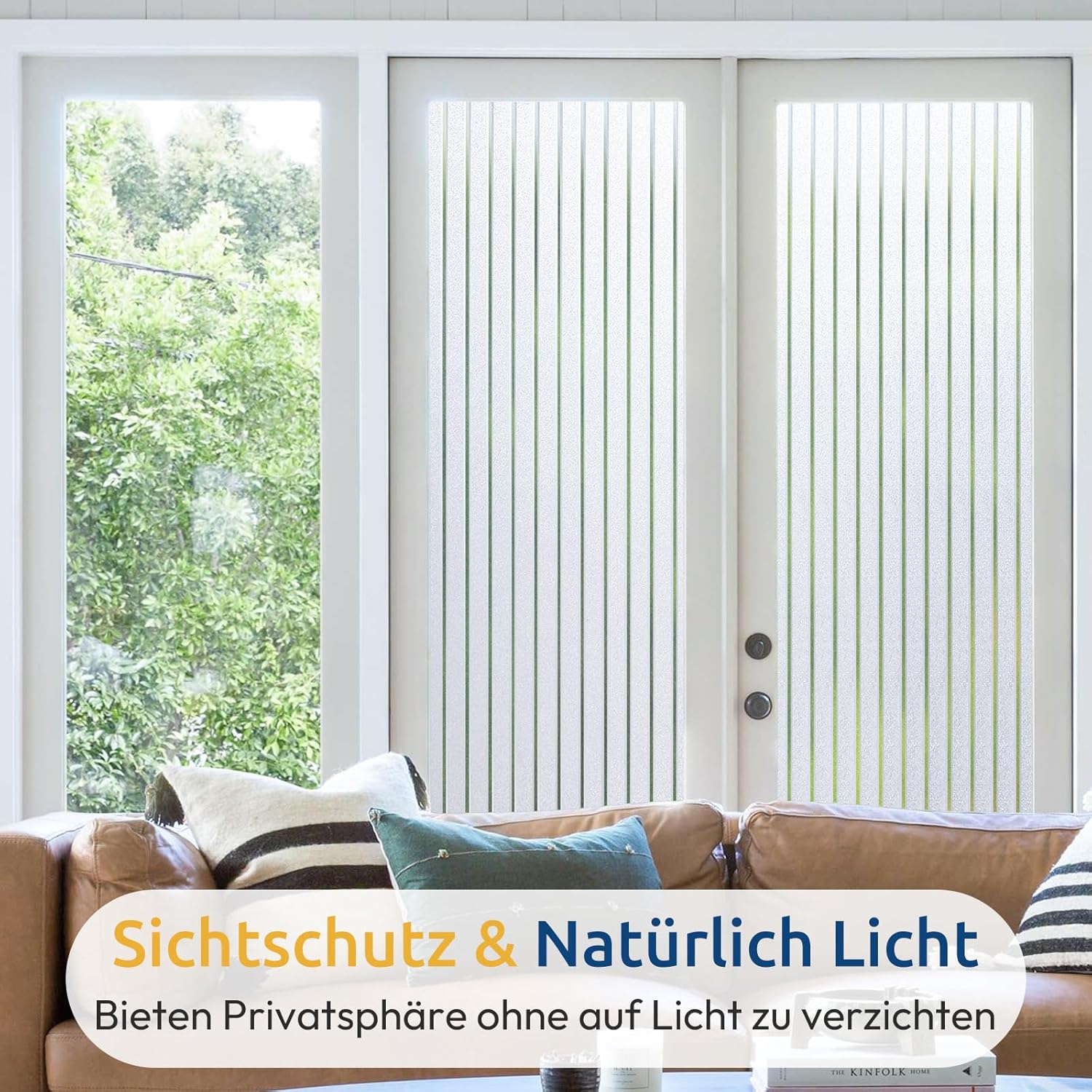 Detalle 2 de Rabbitgoo Fensterfolie Streifen Sichtschutzfolie 75 x 200 cm – Milchglasoptik, selbstklebend, Anti-UV