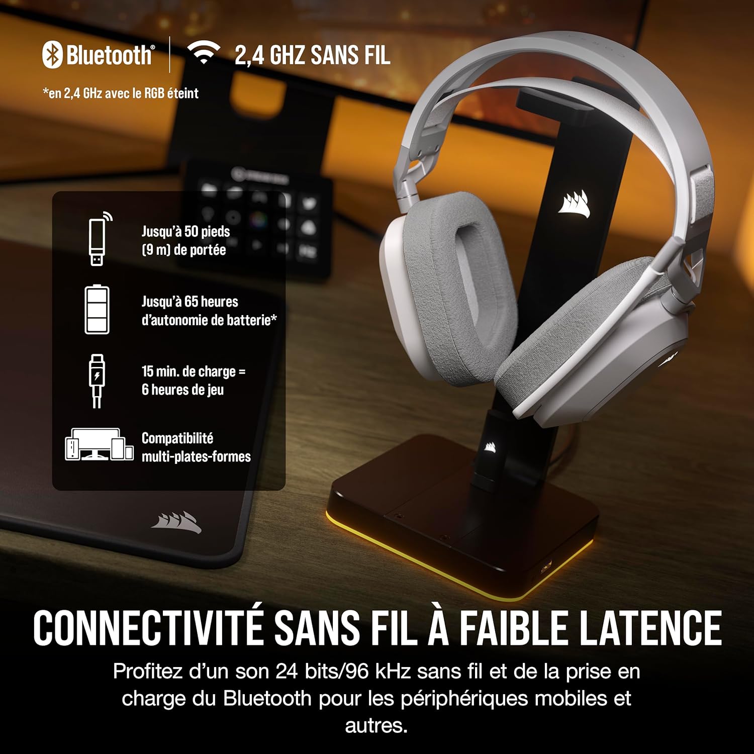 Detalle de Corsair HS80 Max Wireless – Casque Gaming Multiplateforme avec Dolby Atmos et Bluetooth