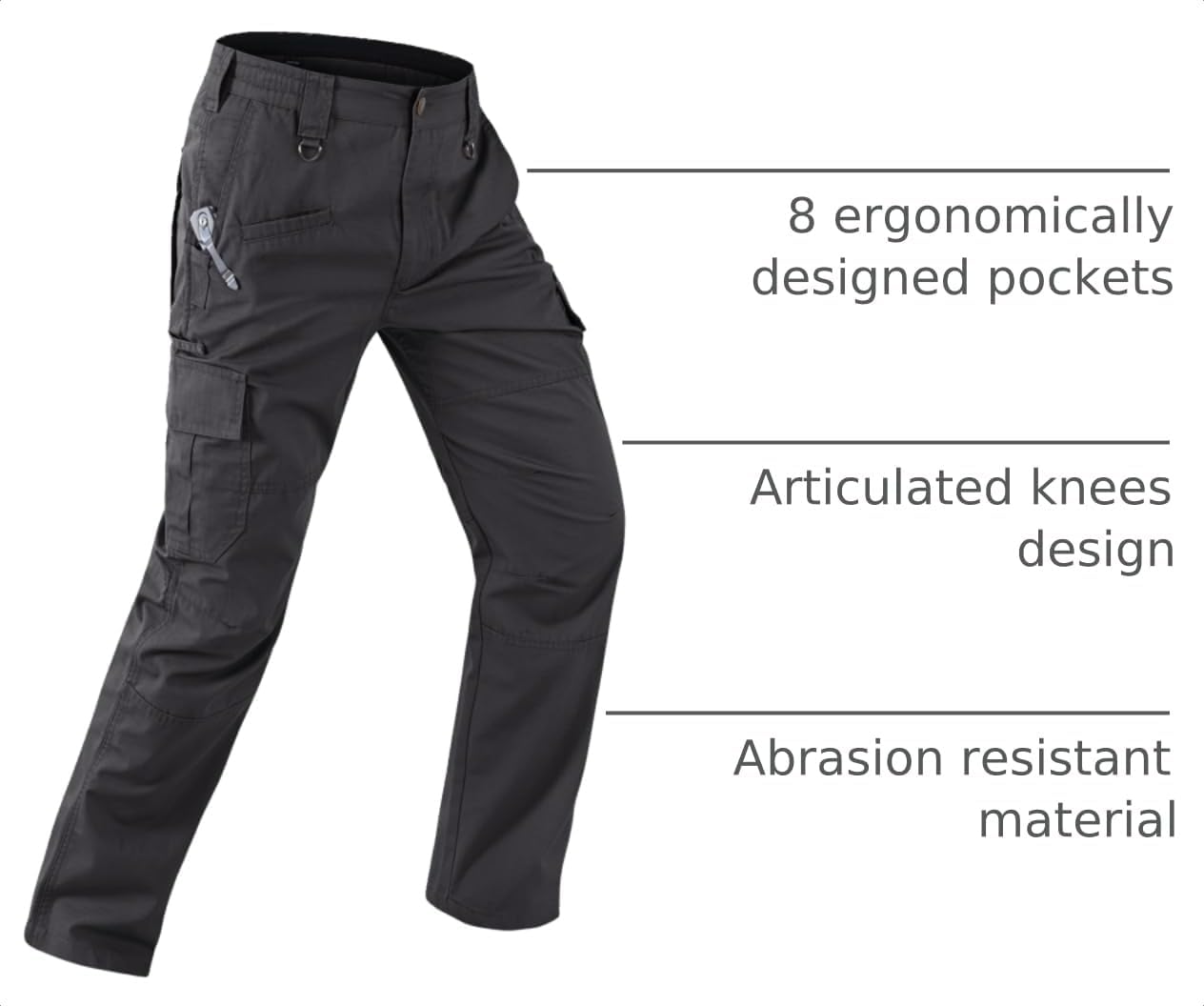 Thumbnail 3 de Mens Work Pants Water Resistant Elastic Waist Outdoor Breathable Cargo Tactical Pants with 8 Pockets