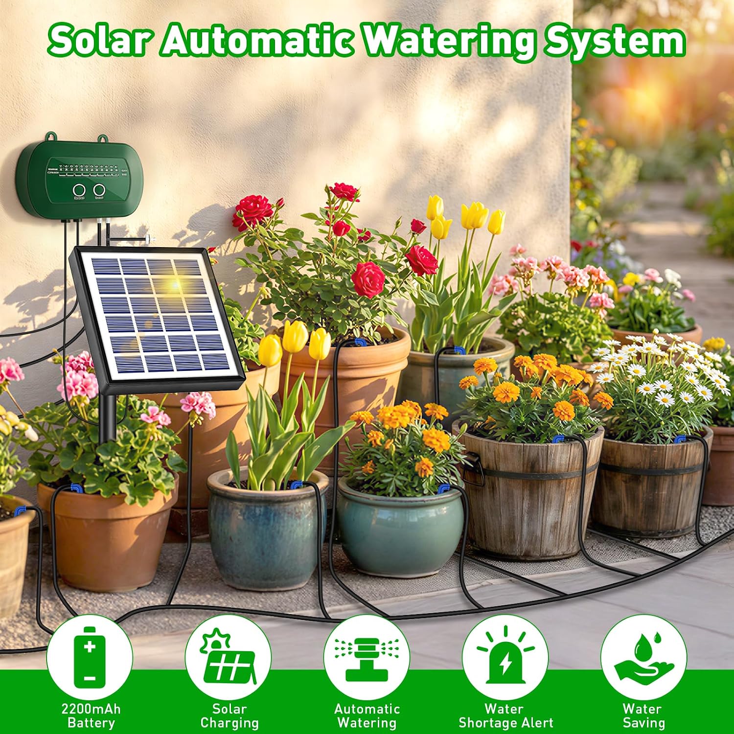 Detalle de Onherm Kit irrigazione automatica solare: irrigazione a goccia con 12 timer e 15 m di tubo