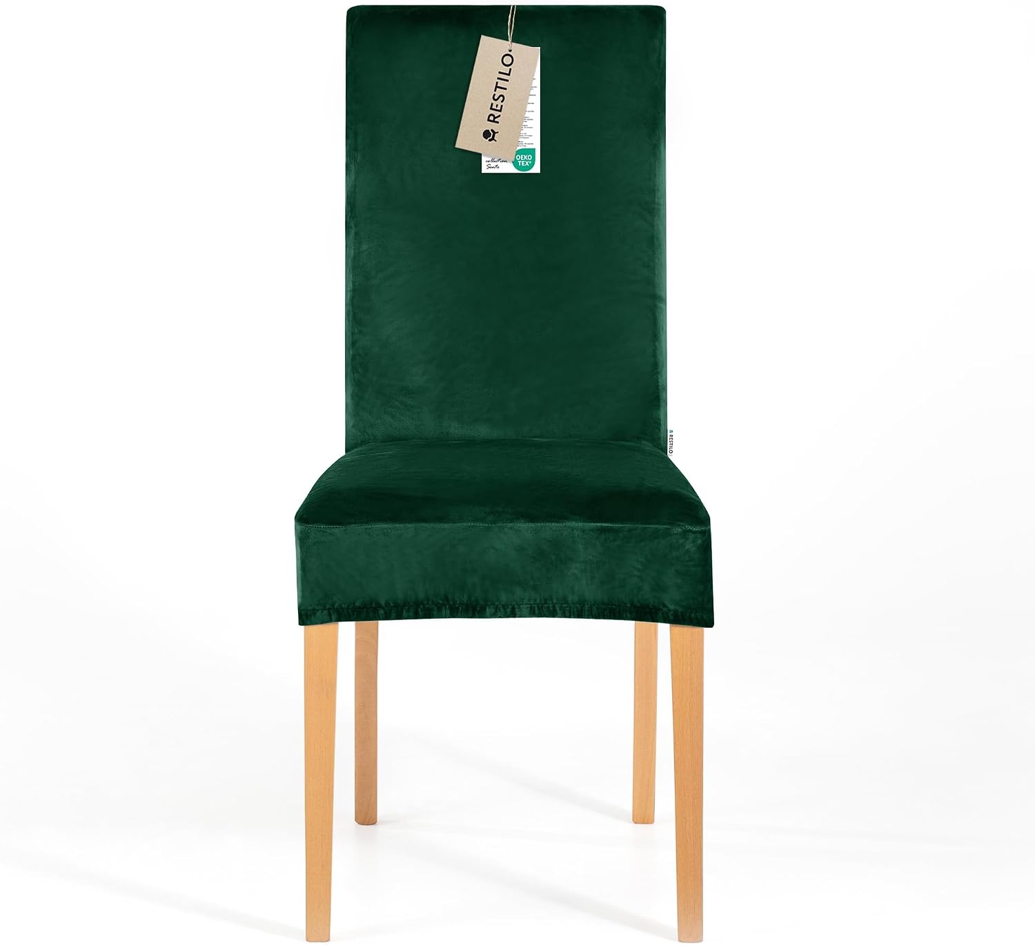 Thumbnail 5 de RESTILO stoelhoezen voor eetkamerstoelen, stretch, flessengroen, set van 4