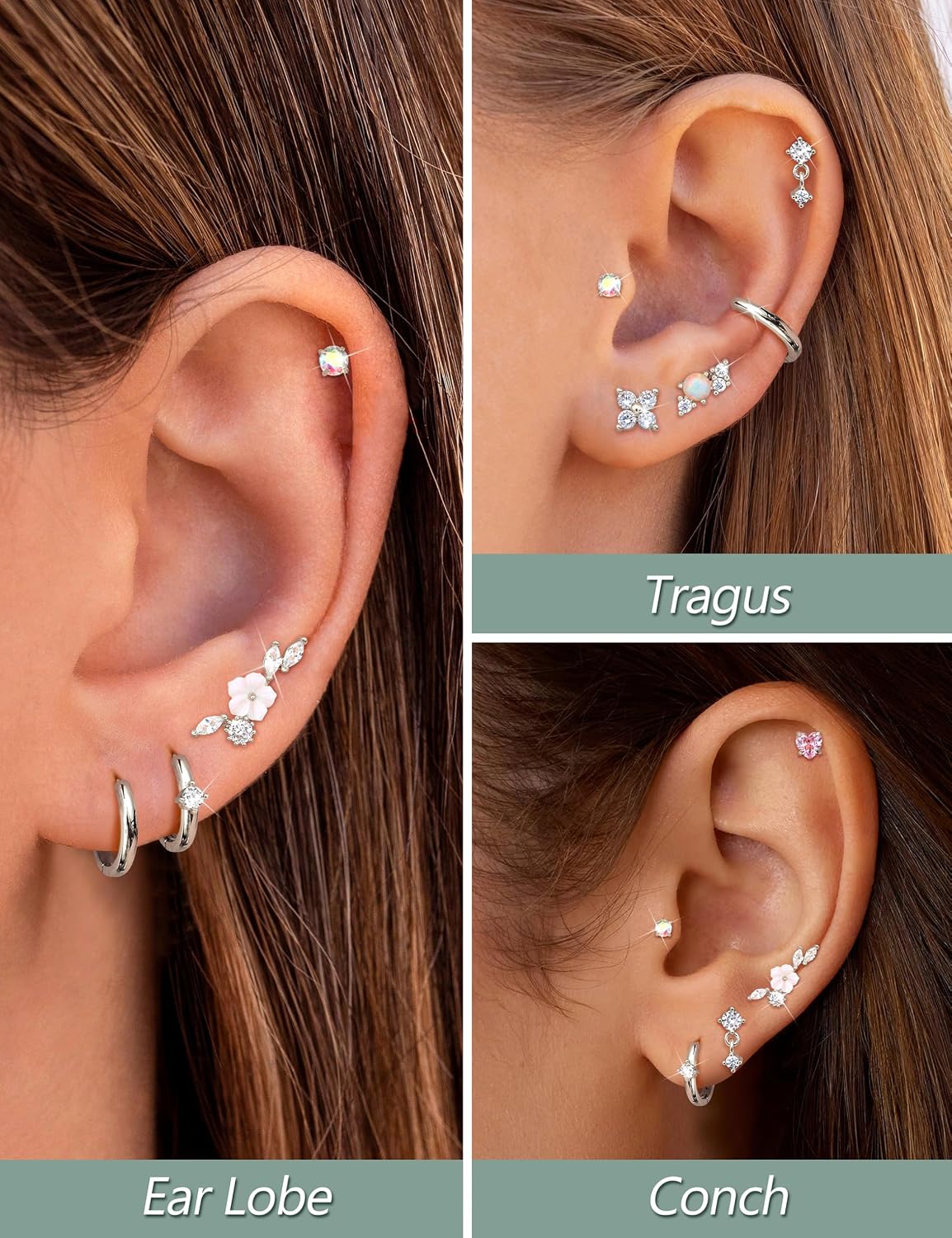 Detalle 2 de MILACOLATO Helix Piercings Gold Silber – 9er Set aus Chirurgenstahl, vielseitig tragbar