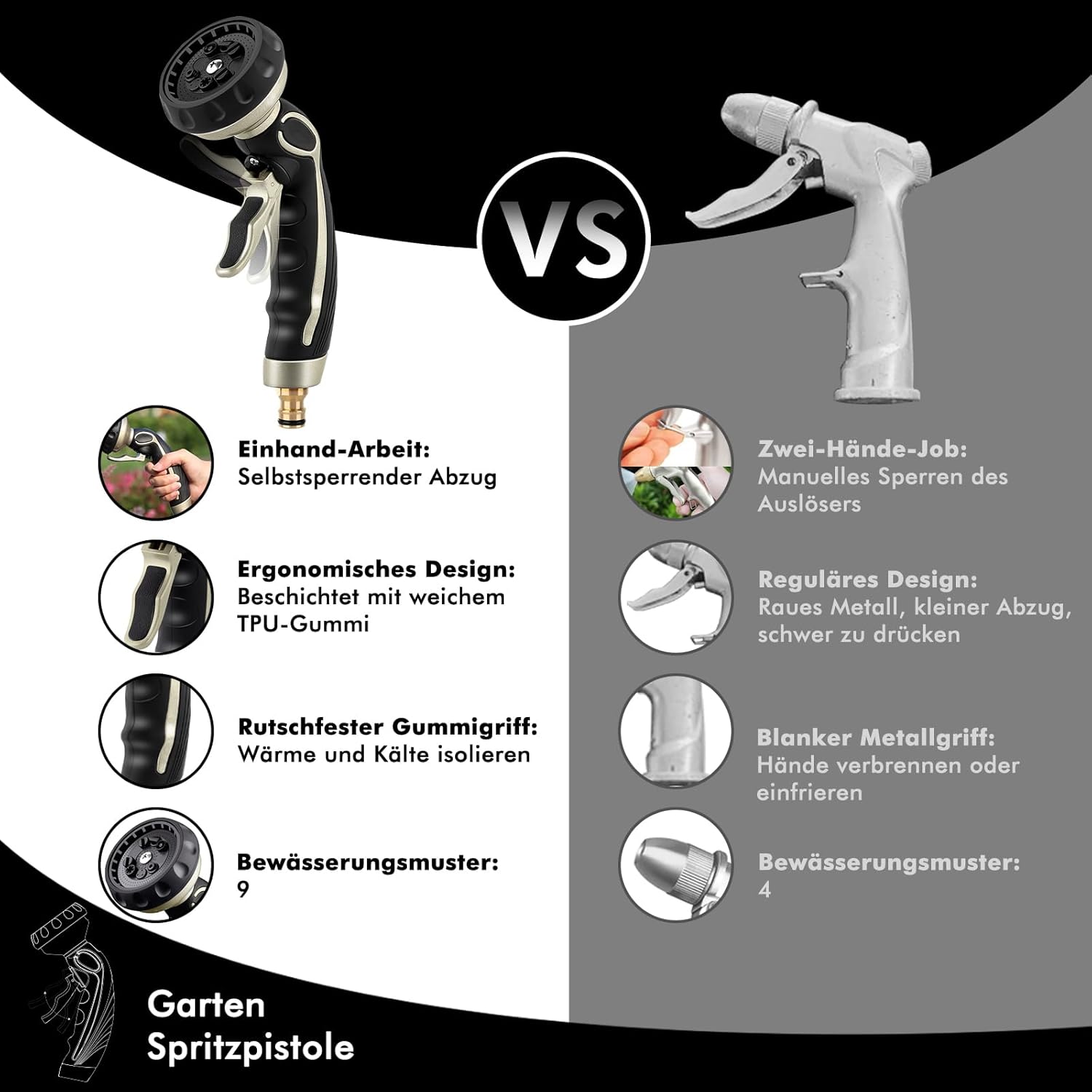 Thumbnail 5 de RESTMO Gartenbrause Metall – robuste Hochdruck-Gartenschlauchdüse mit Self-Lock, 9 Sprühmuster