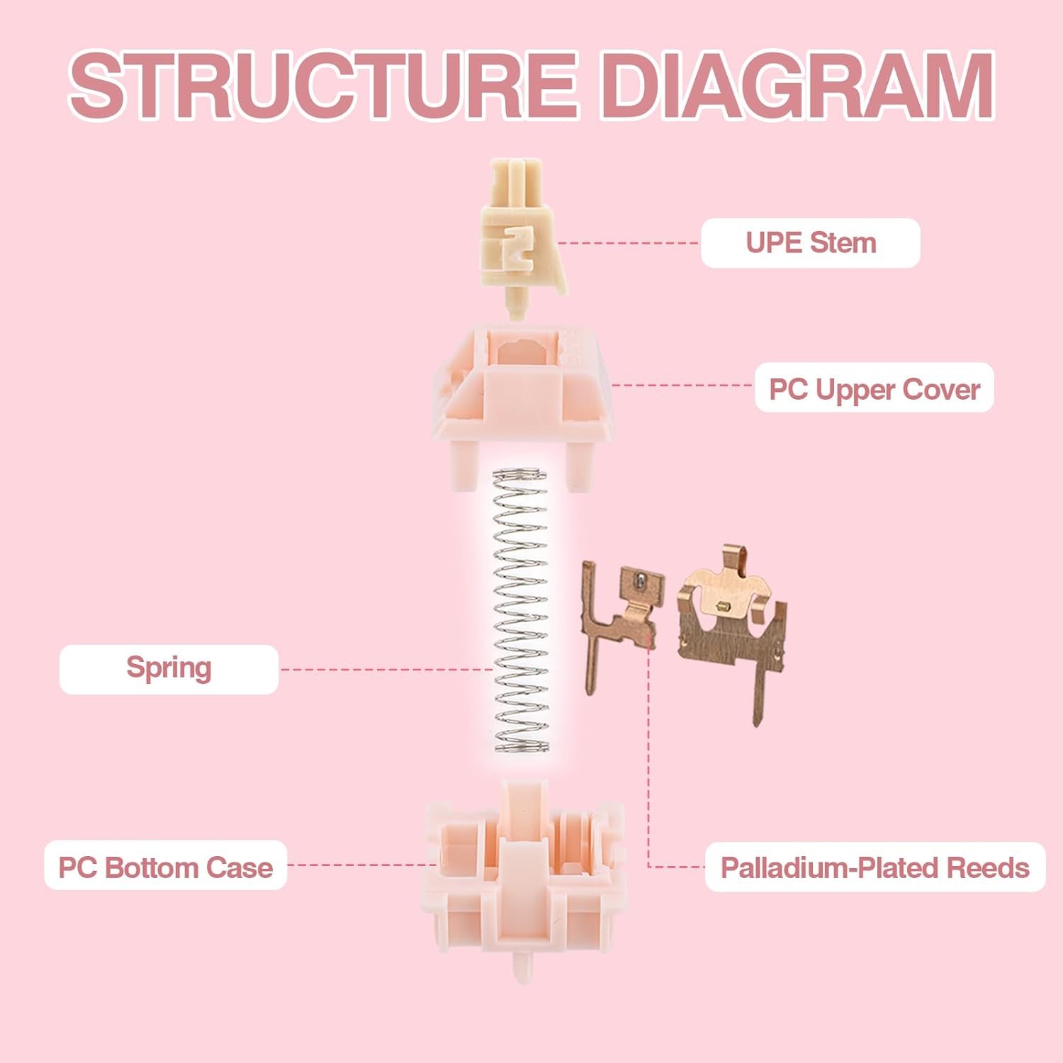 Thumbnail 4 de EPOMAKER Silent Mechanical Keyboard Switches Set (35 Pieces) — Nude Rosa (Linear Silent), 5-Pin, Factory Pre-Lubed