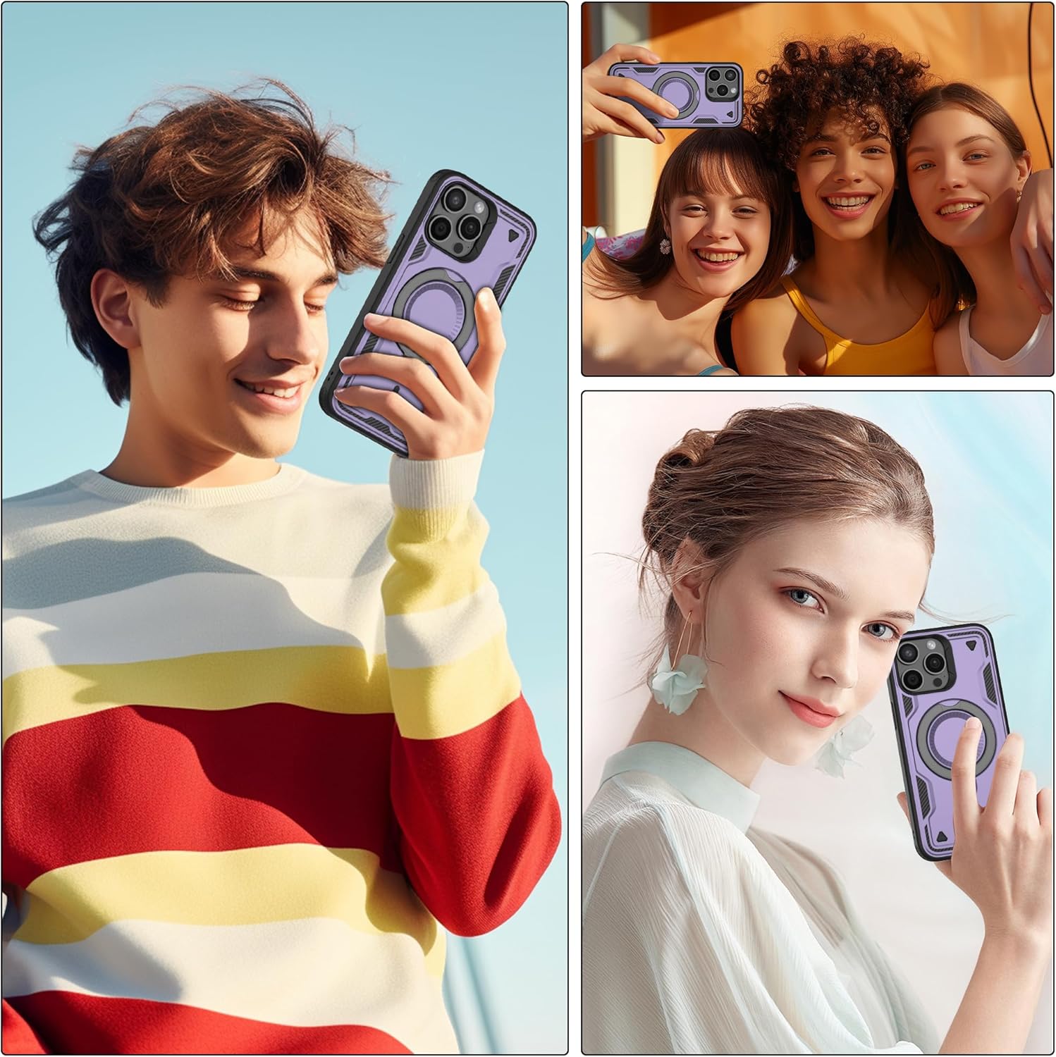 Thumbnail 6 de Jshru 3 in 1 Magnetic iPhone 15 Pro Max Case (Purple) with Built-in Stand and 2-Pack HD Screen Protectors