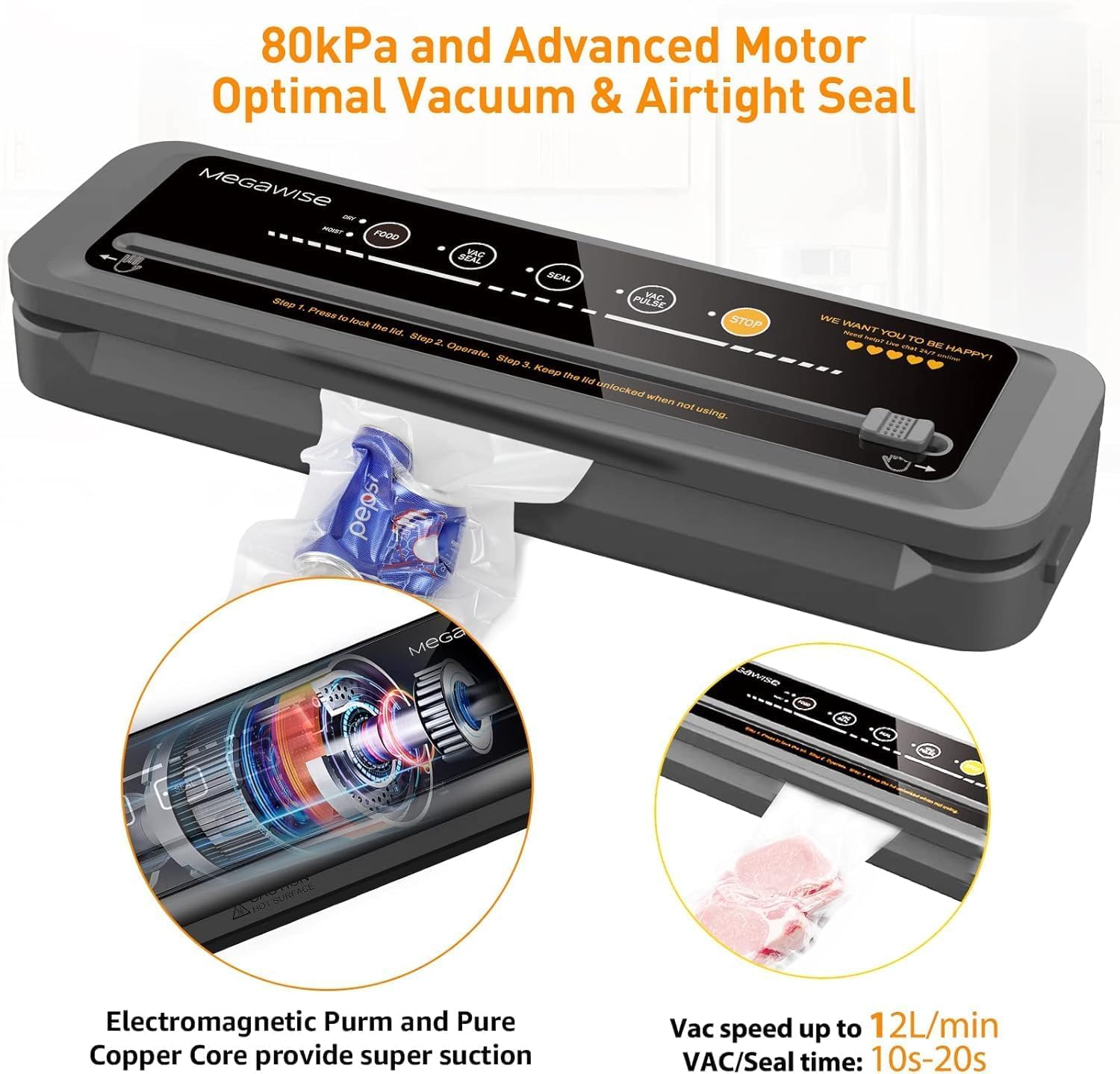Thumbnail 1 de MegaWise Vacuum Sealer Machine (80kPa) with External Vacuum System, Bags & Cutter Included