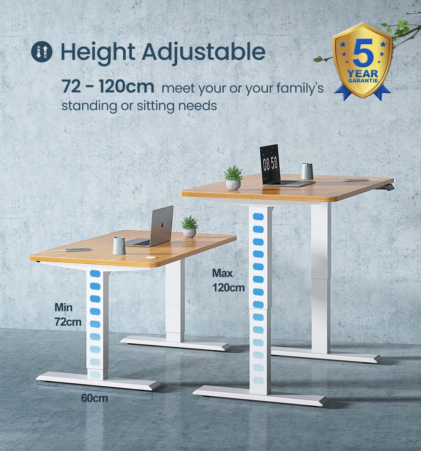 Detalle 2 de MAIDeSITe T2 Pro dual-motor adjustable height standing desk frame (white) with memory smart panel