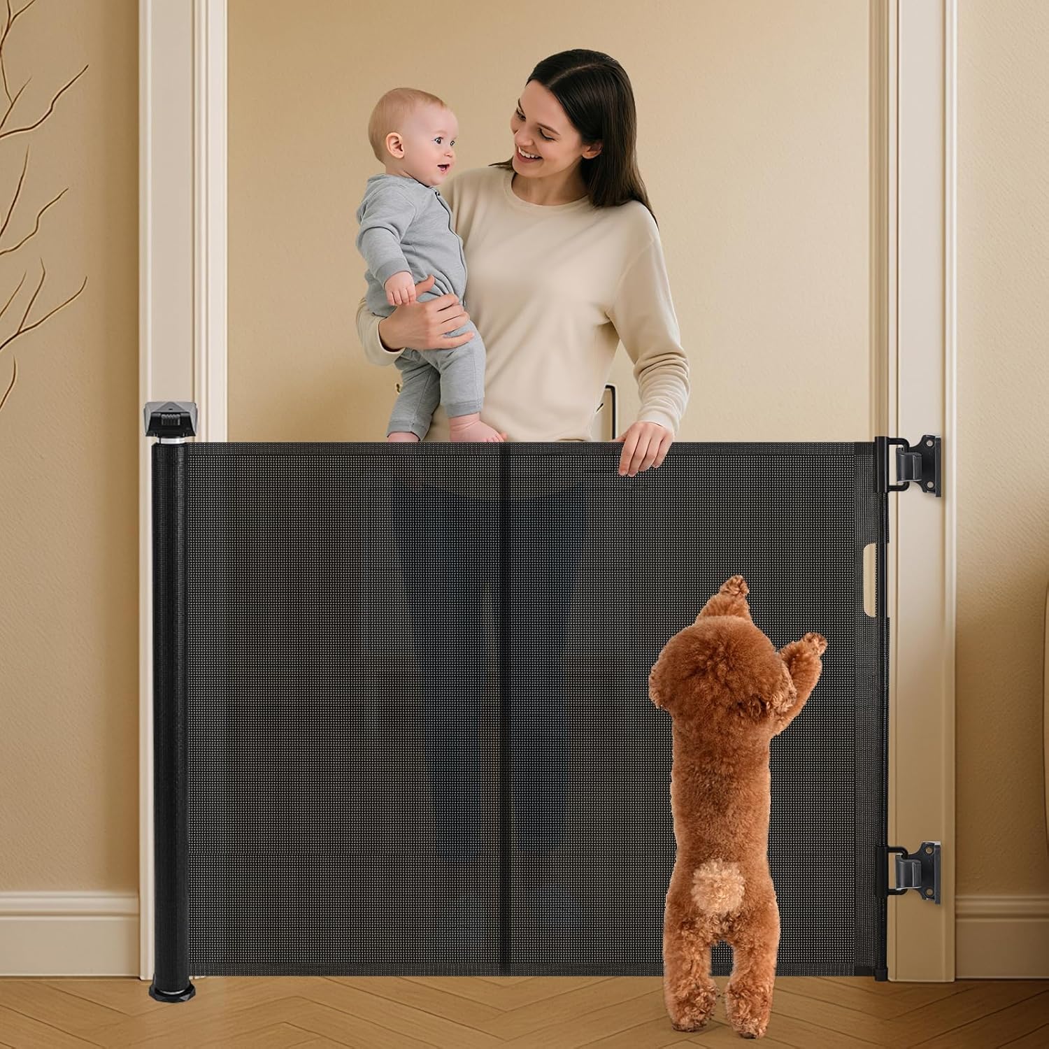 Barrière Sécurité pour Enfant et Chien - Barrière Sécurité Retractable 1,5 m avec Renforcement en Fibre de Verre