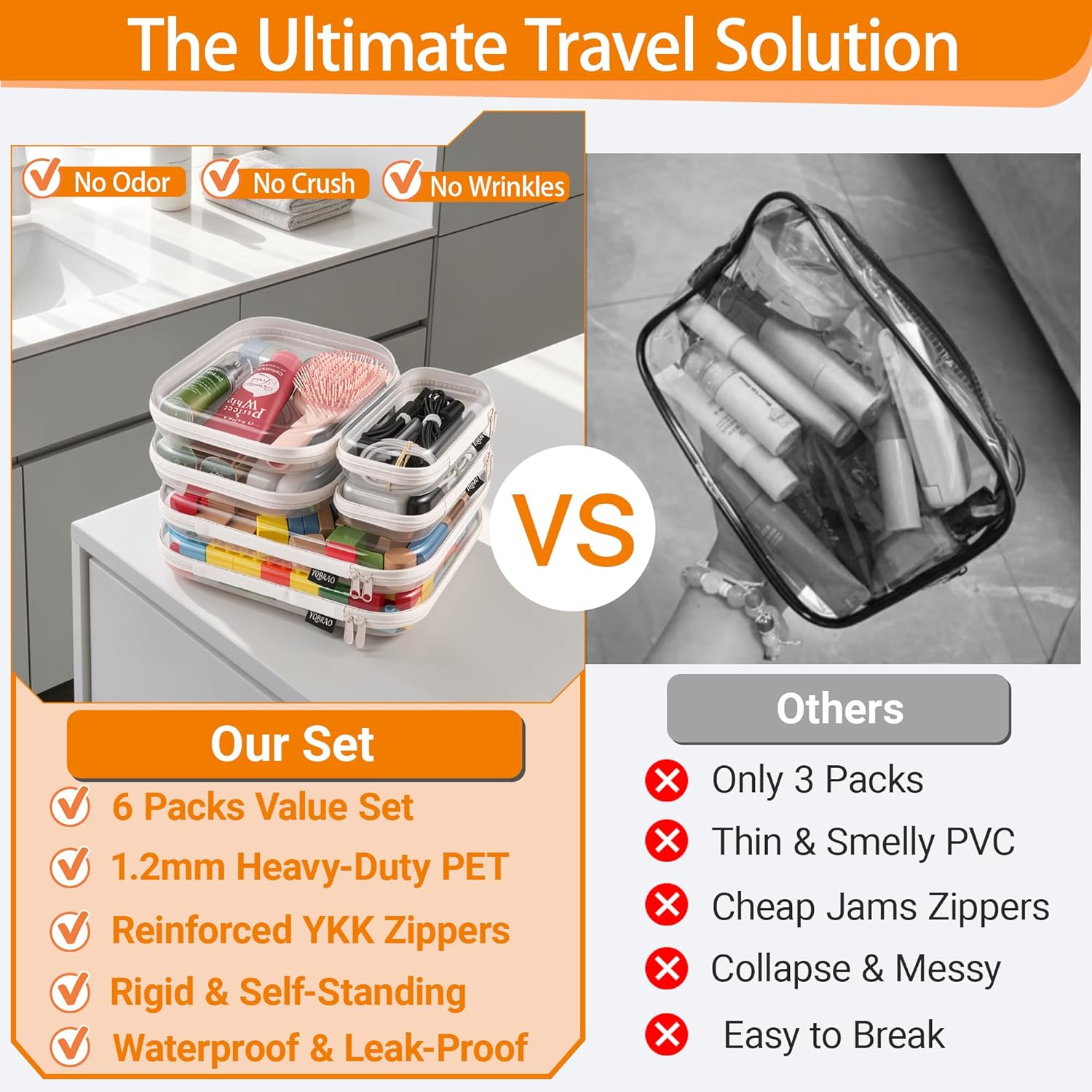 Thumbnail 1 de YQBRAO 6 Pack Clear Hard Shell Zipper Case | 1.2mm Ultra-Thick Multi-Size Organizer Set (2L/2M/2S) with YKK Zippers