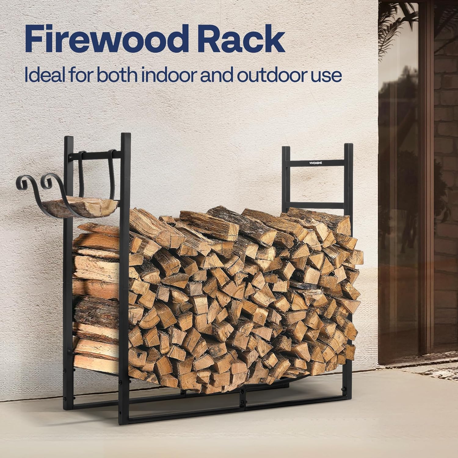 Detalle 2 de VIVOHOME 3ft heavy duty firewood rack with kindling holder 🪵