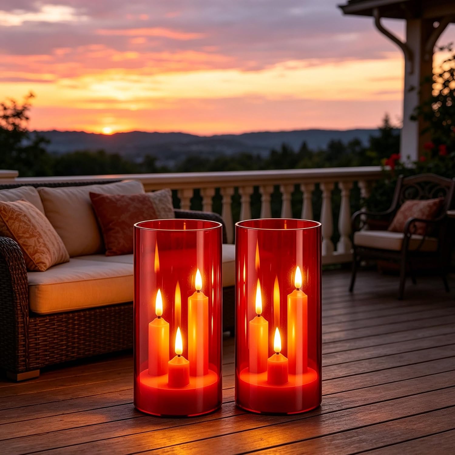 Detalle 2 de Candele LED a Stelo con 3 Nuclei in Custodia Acrilico Rosso — 2 pezzi, telecomando, effetto fiamma realistico