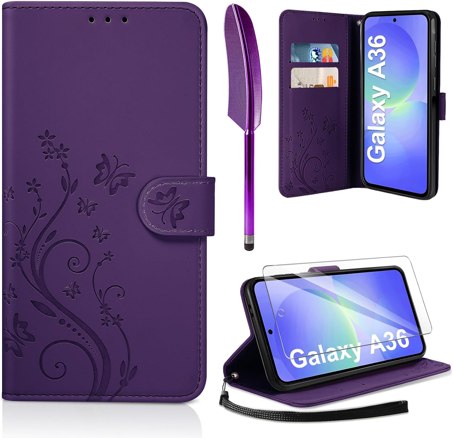 Detalle de AROYI Lederhülle Galaxy A36 5G Dunkel Violett