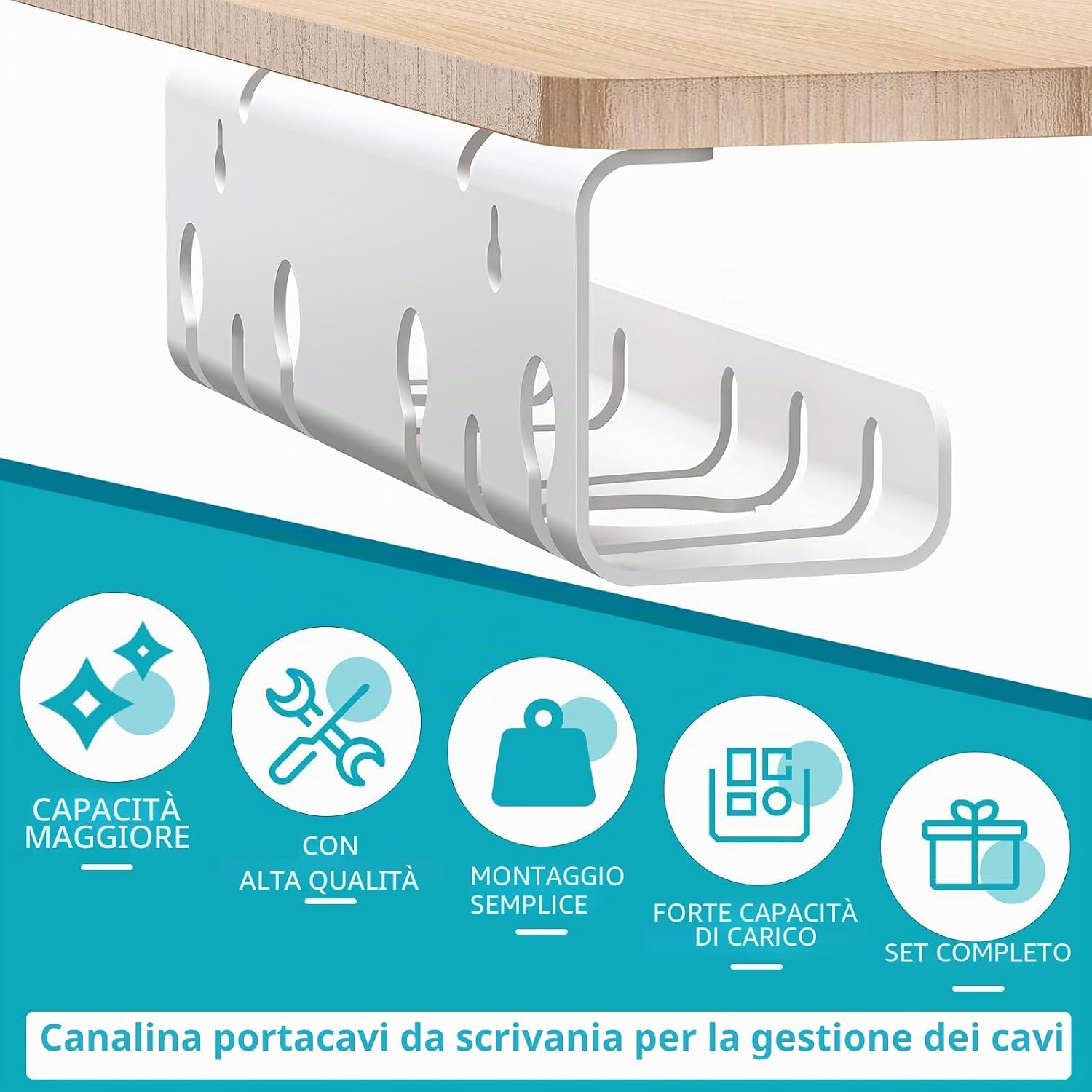 Detalle 2 de StowBin Canalina per cavi da scrivania in acciaio inox, kit 2 pezzi