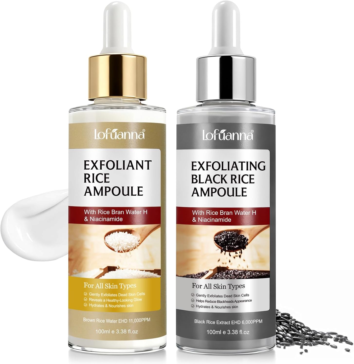 Detalle de Siero Esfoliante al Riso Skincare + Peeling Viso Riso Nero 100 ml cadauno – doppia azione levigante e illuminante
