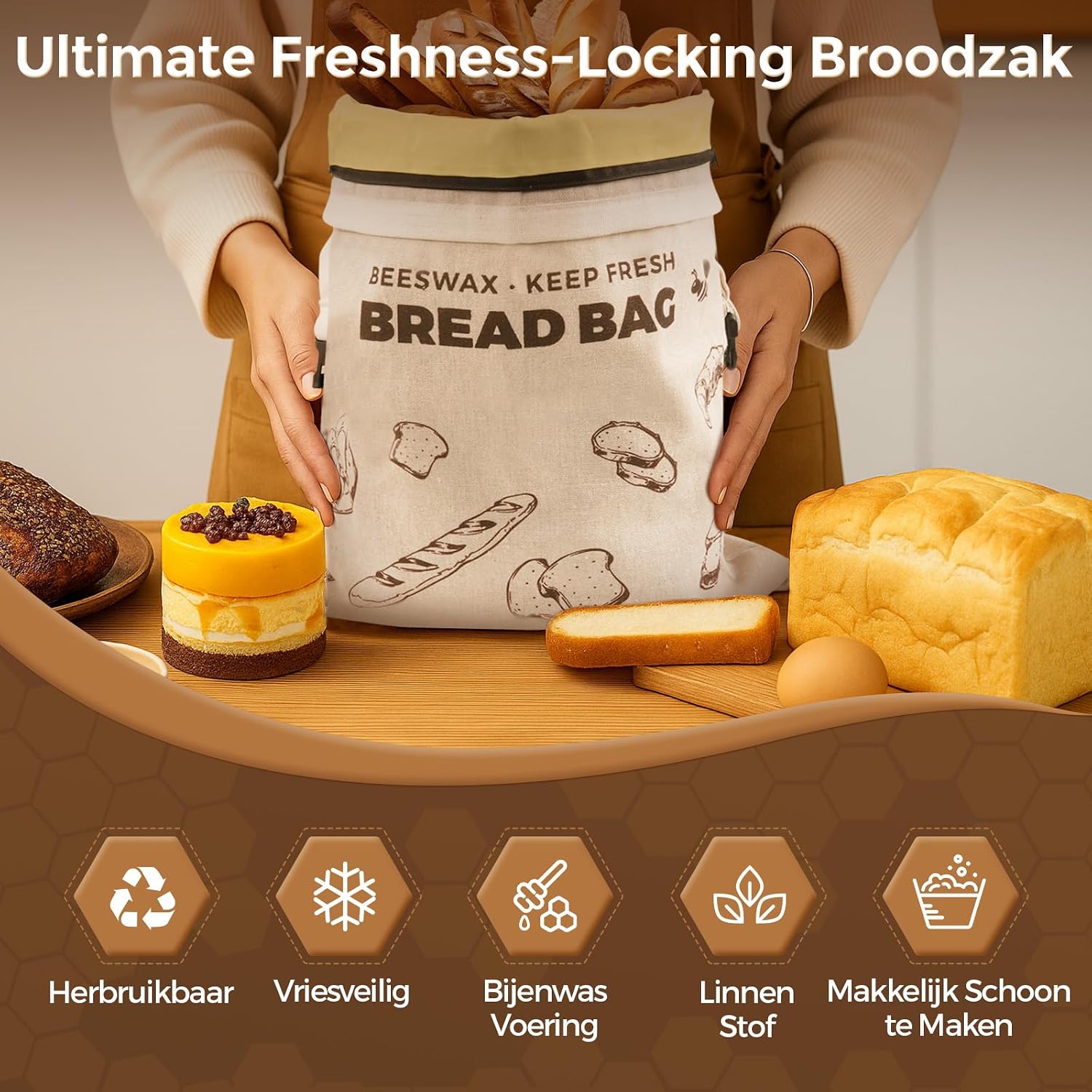 Detalle de YARRAMATE YM-AU-BRB-BBS-Z1 broodzakken van linnen met bijenwasvoering, 2-pack