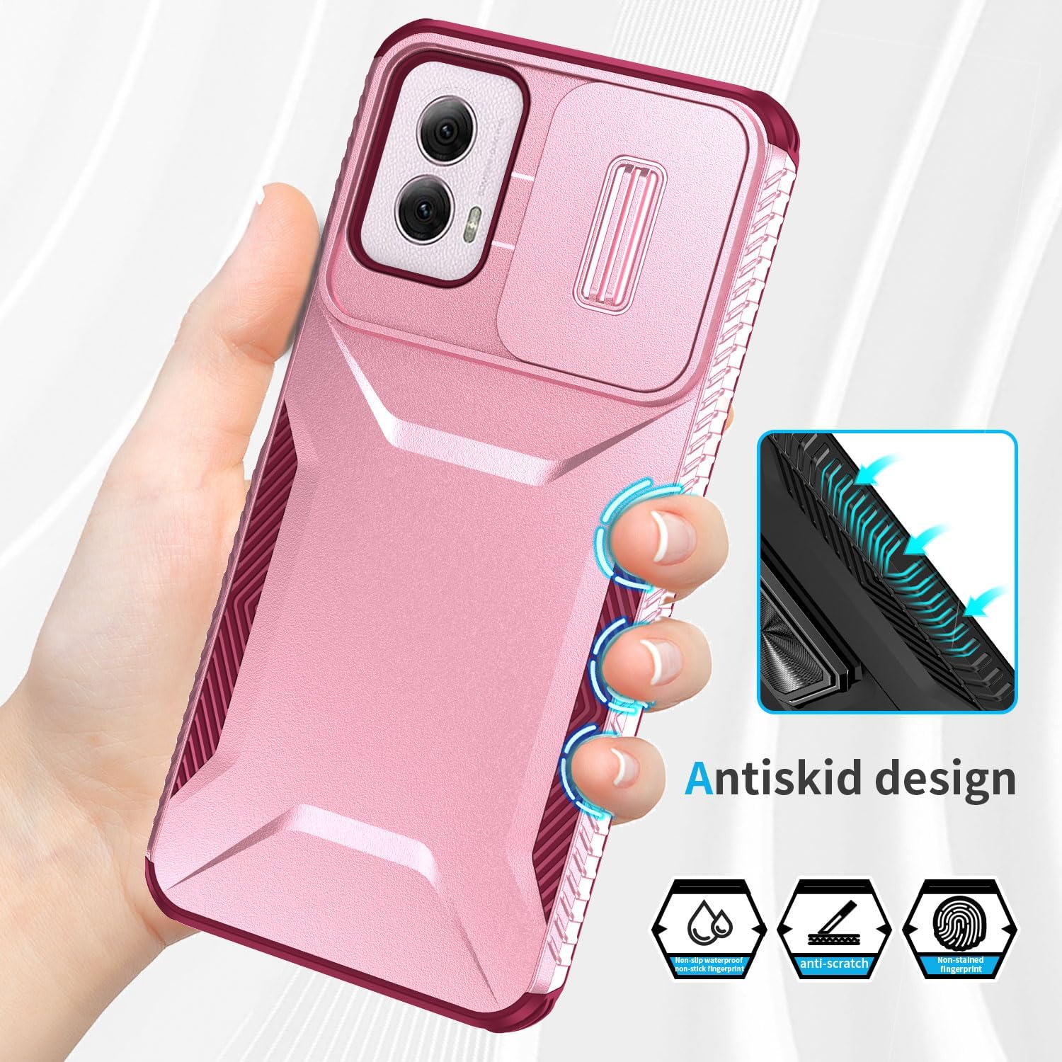 Thumbnail 4 de Asuwish Pink Hybrid Case for Motorola Moto G Power 5G (2024) with Camera Cover