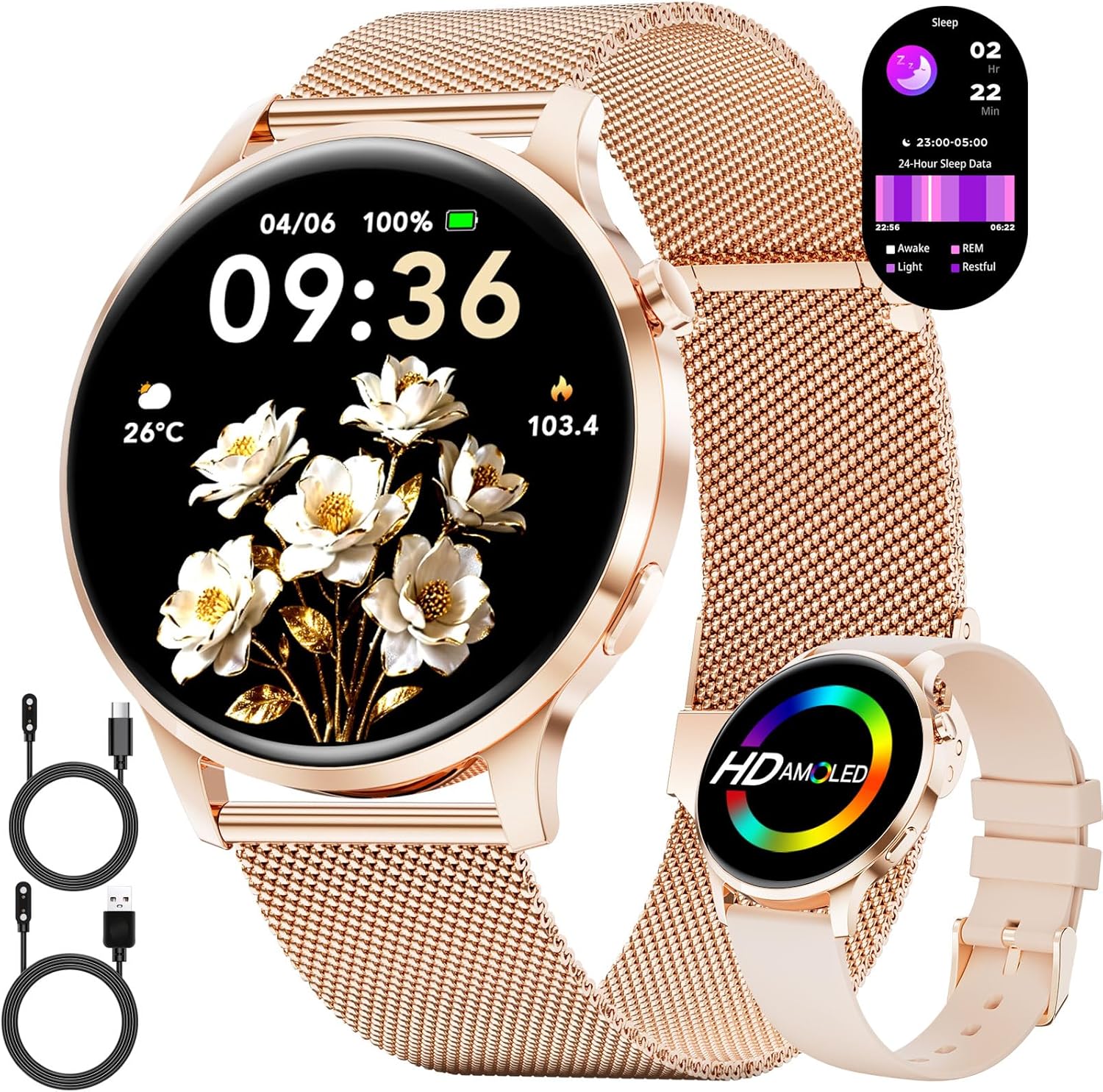 Detalle de LIGE Smartwatch Donna 7,9 mm ultrafino con display AMOLED da 1,32" - Oro Rosa
