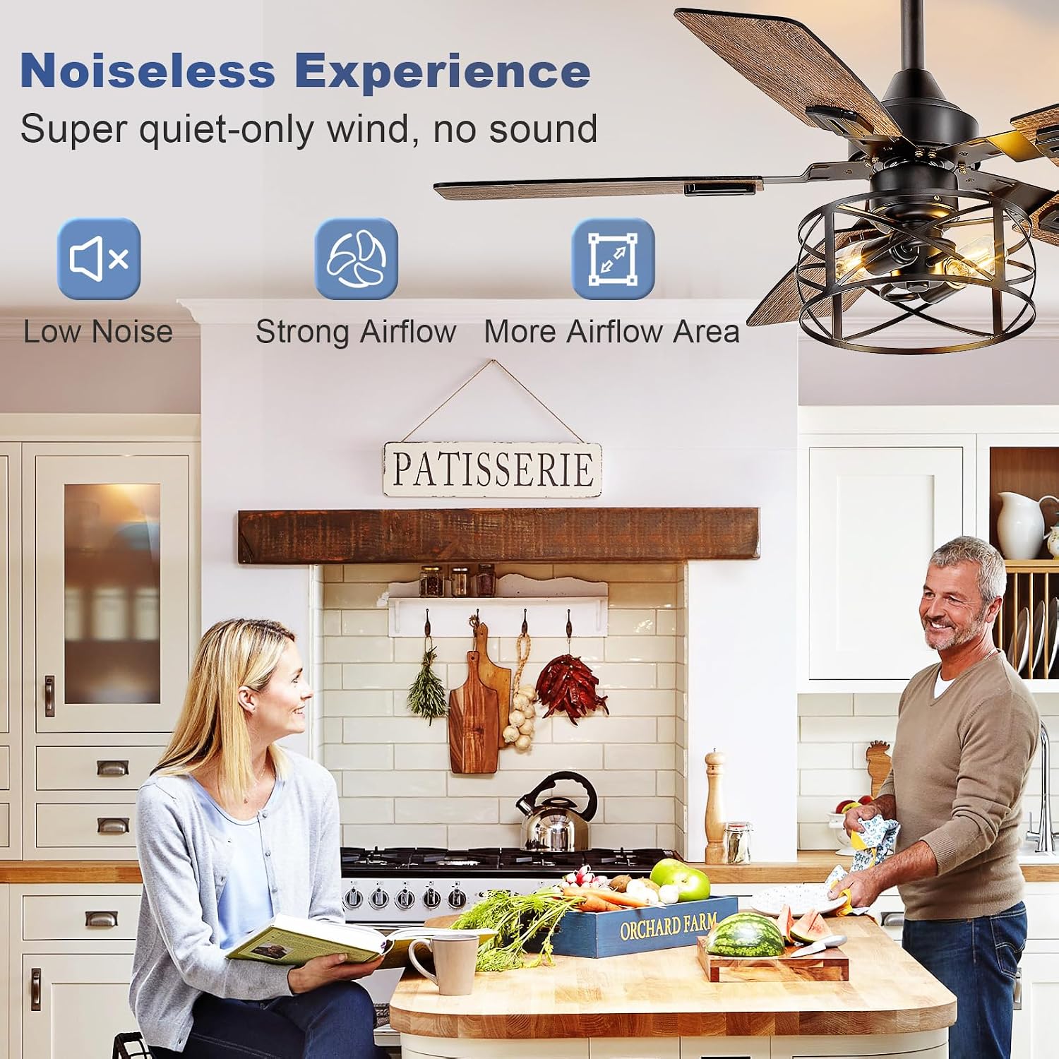 Detalle de Depuley WS-FPZ188-35C-BK-AP 42-Inch Ceiling Fan with Light, Remote and Dual-Finish Blades