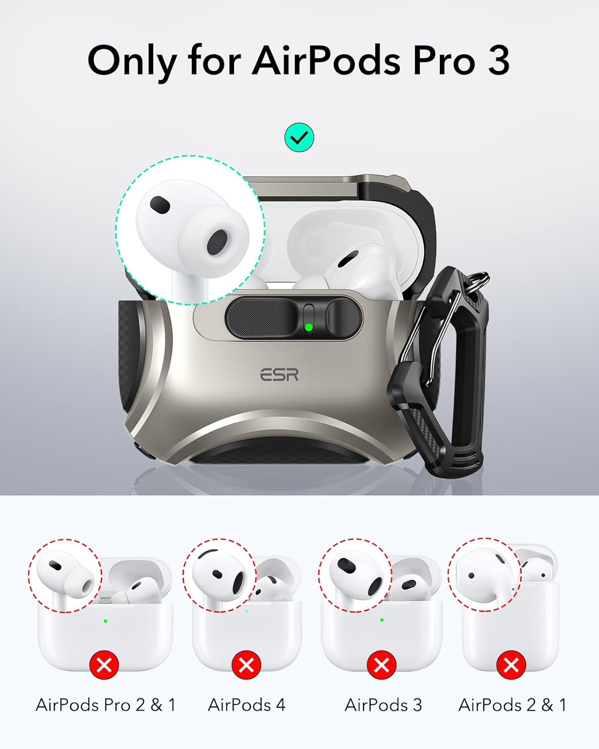 Detalle 2 de ESR AirPods Pro 3 Case MagSafe, Drop-Proof 2025