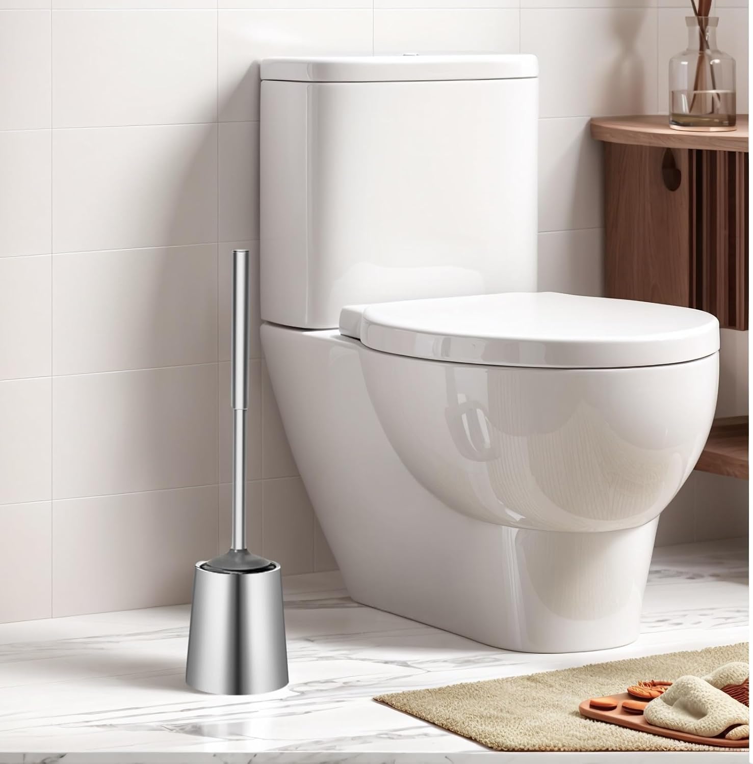 Thumbnail 6 de TOURRAMIT Brosse Toilettes WC en Acier Inoxydable 304 – Balayette sur pied avec tête remplaçable, finition argent brossé