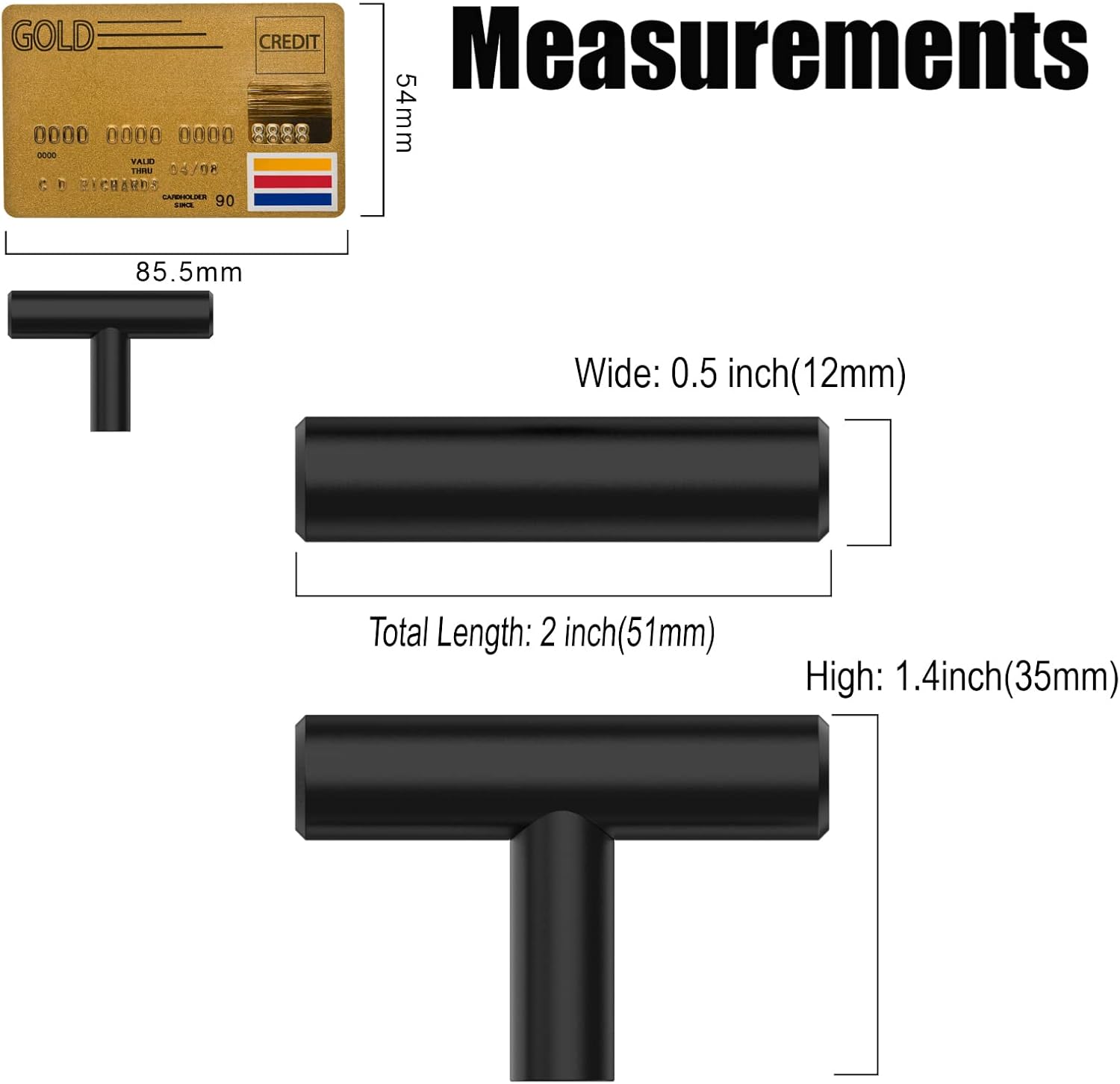Detalle 2 de Amerdeco Lot de 12 Plein Bouton de Meuble Noir Acier Inoxydable — Pour portes, placards et tiroirs