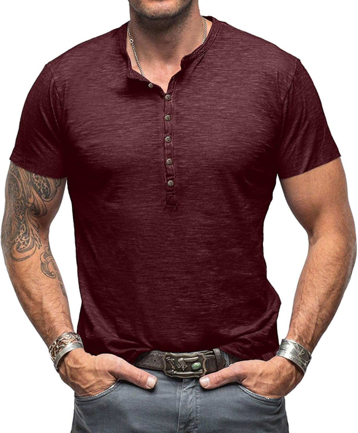 Thumbnail 6 de Henley Shirt Herren Kurzarm – Vintage Slim Fit mit 8er Knopfleiste