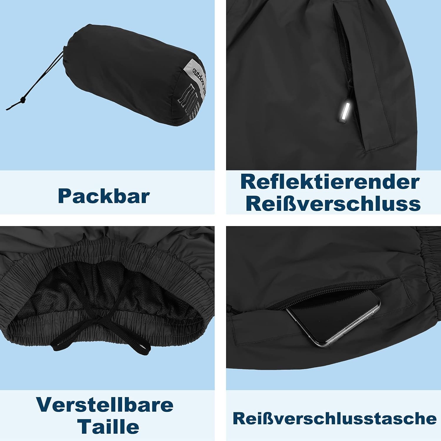 Detalle de Outdoor Ventures Damen Regenhose: Wasserdicht, atmungsaktiv und packbar für Wander- und Fahrradabenteuer