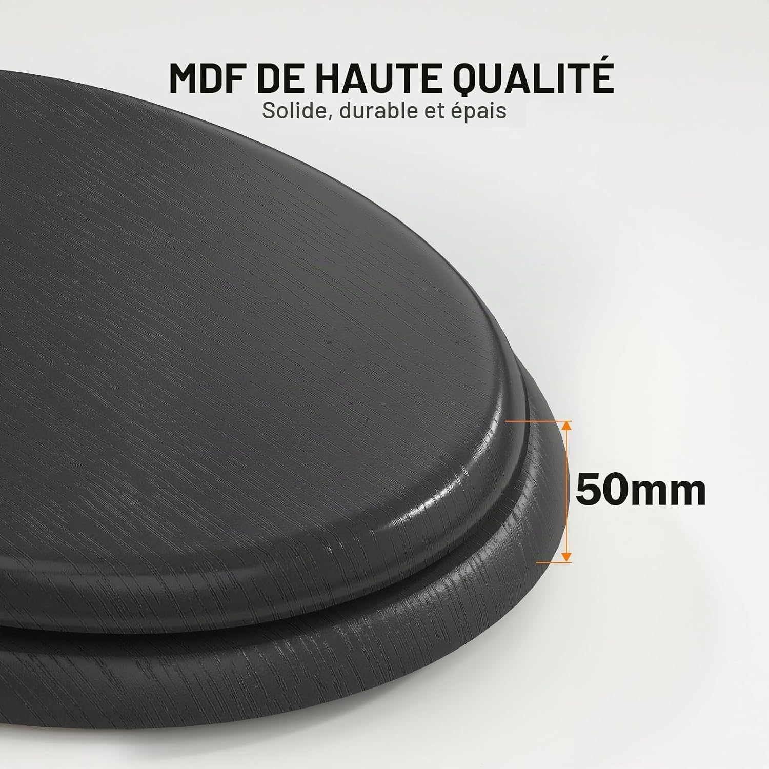 Detalle de Pipishell PIBTC06 houten wc-bril in O-vorm, zwart, met softclose