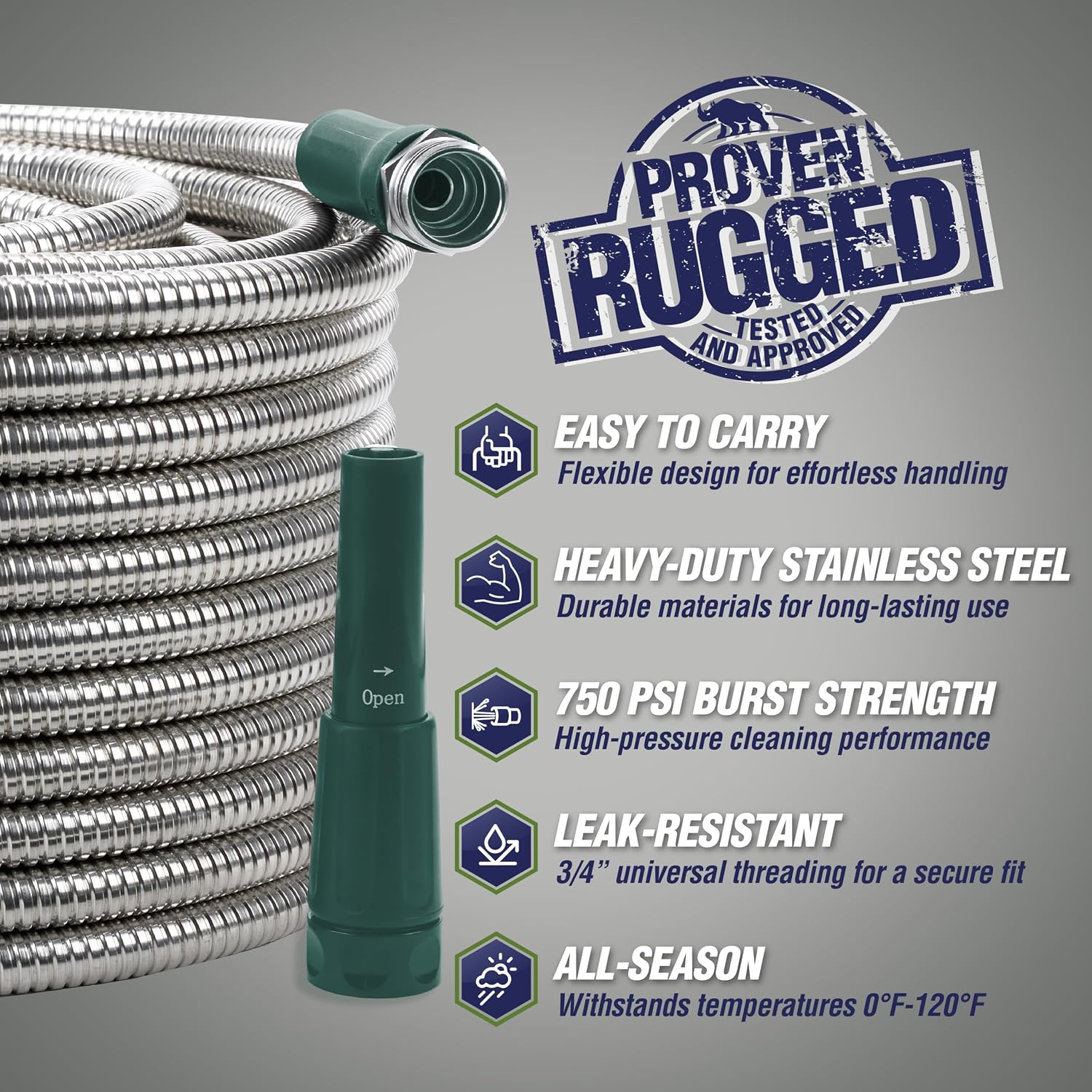 Detalle 2 de RUGGED RHINO Metal Garden Hose, 25 ft