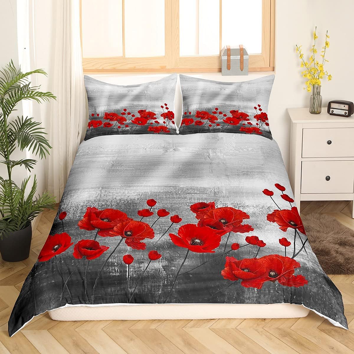 Thumbnail 2 de Red Poppy Duvet Cover Watercolor Flower Art Bedding Set by Homemissing