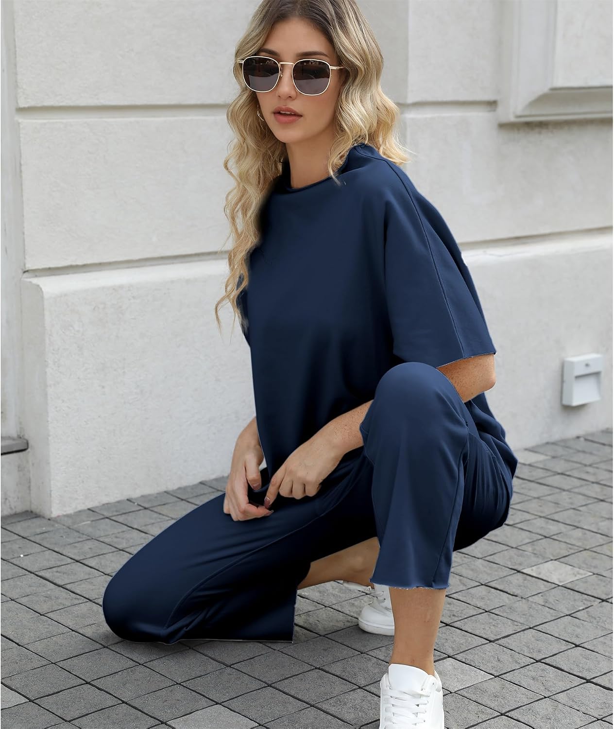 Thumbnail 6 de SeeLuNa Women's Two Piece Outfits: 3/4 Batwing Sleeve Capelet Top & Wide-Leg Pants Lounge Set