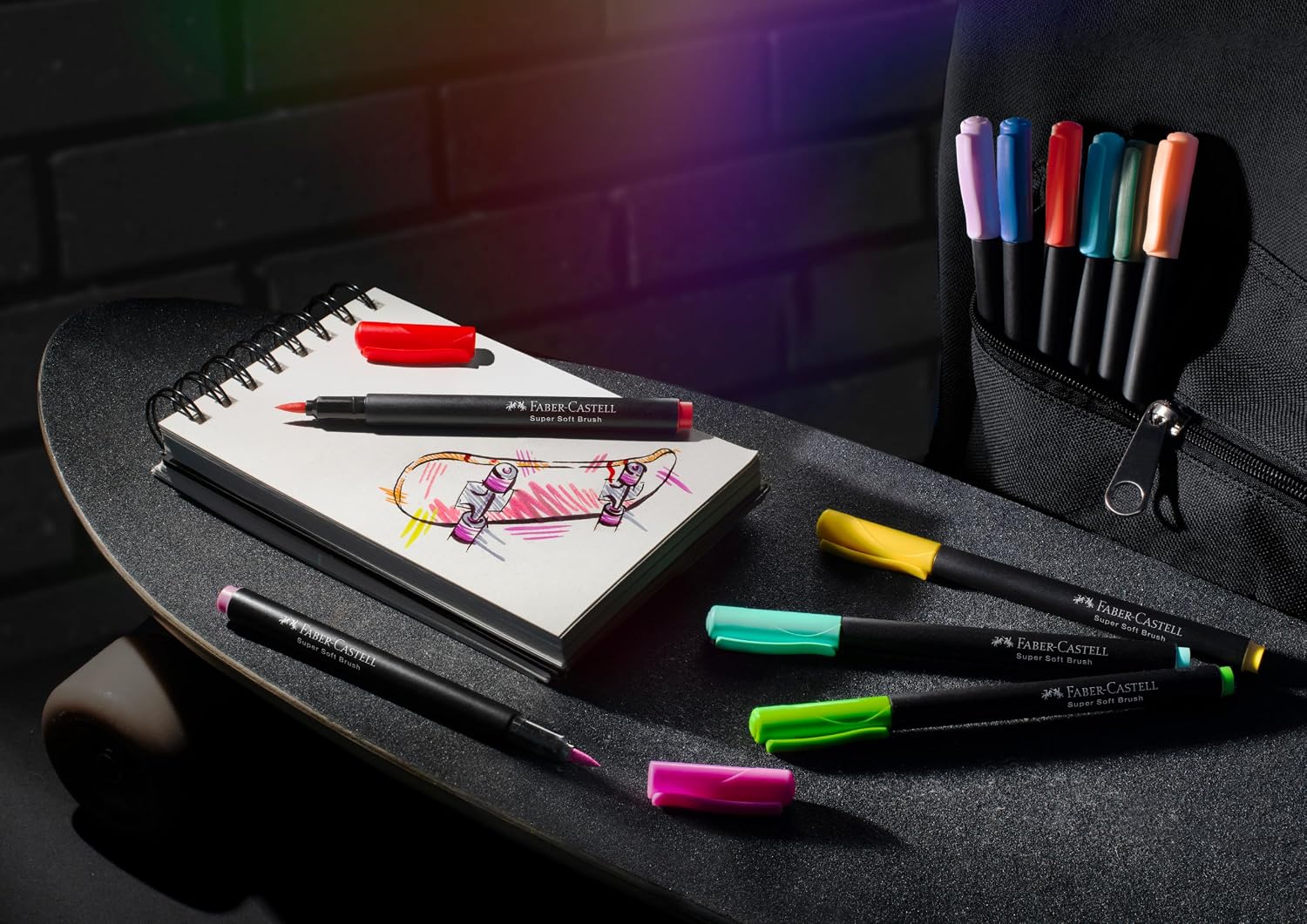 Detalle de Faber-Castell 116452 Black Edition Brush Pen Set (20 leuchtende Farben) – Filzstifte mit Pinselspitze