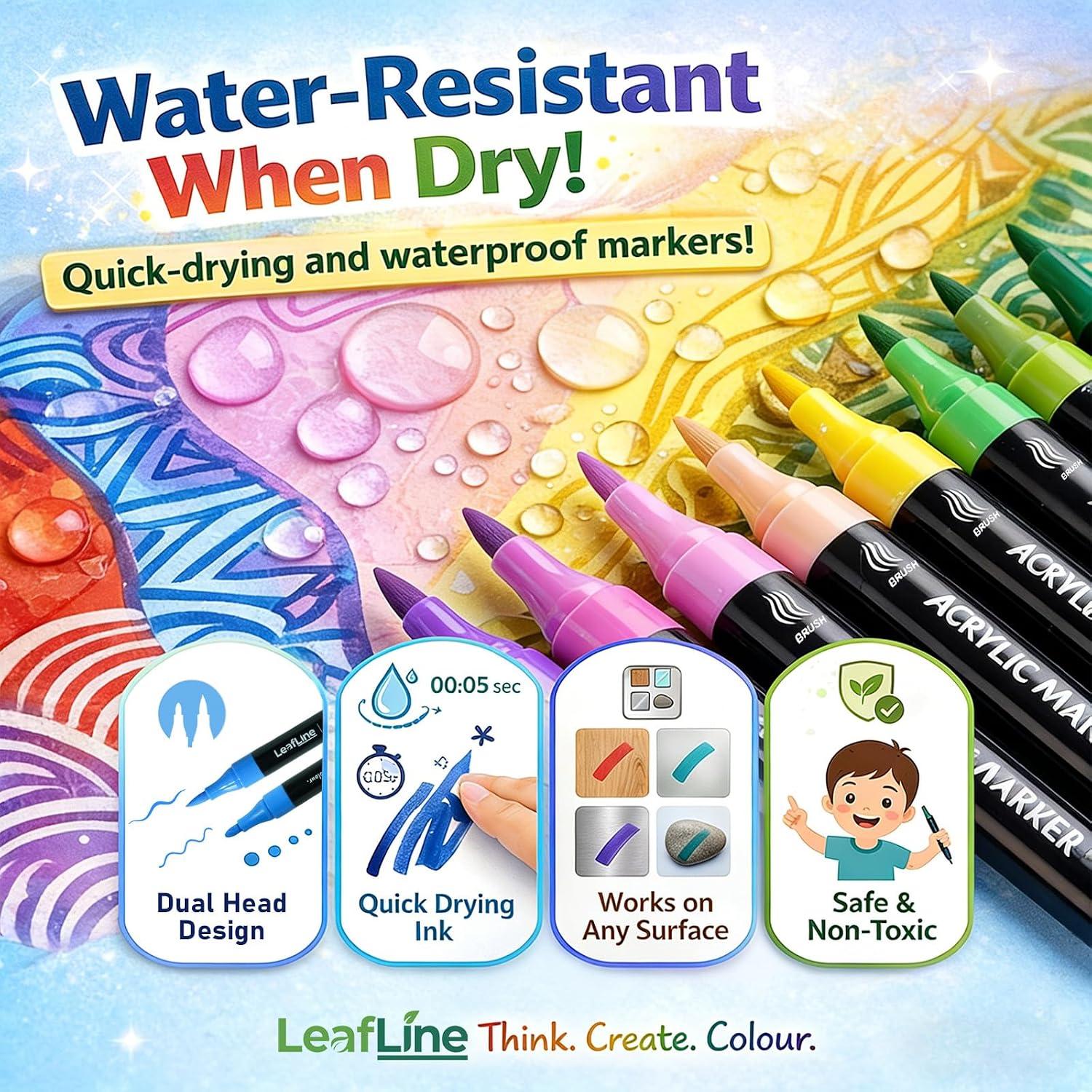 Detalle de 24 Acrylic Paint Pens by LeafLine: Dual Tip Markers for Versatile Crafting