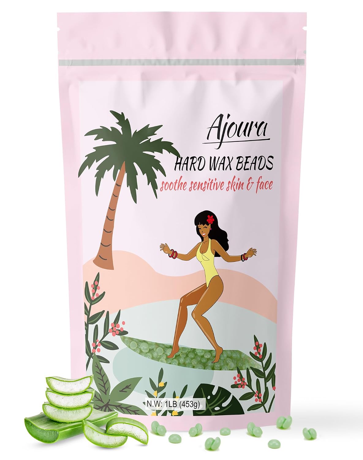 Detalle de Ajoura 1 lb Hard Wax Beads for Hair Removal, Aloe, Green