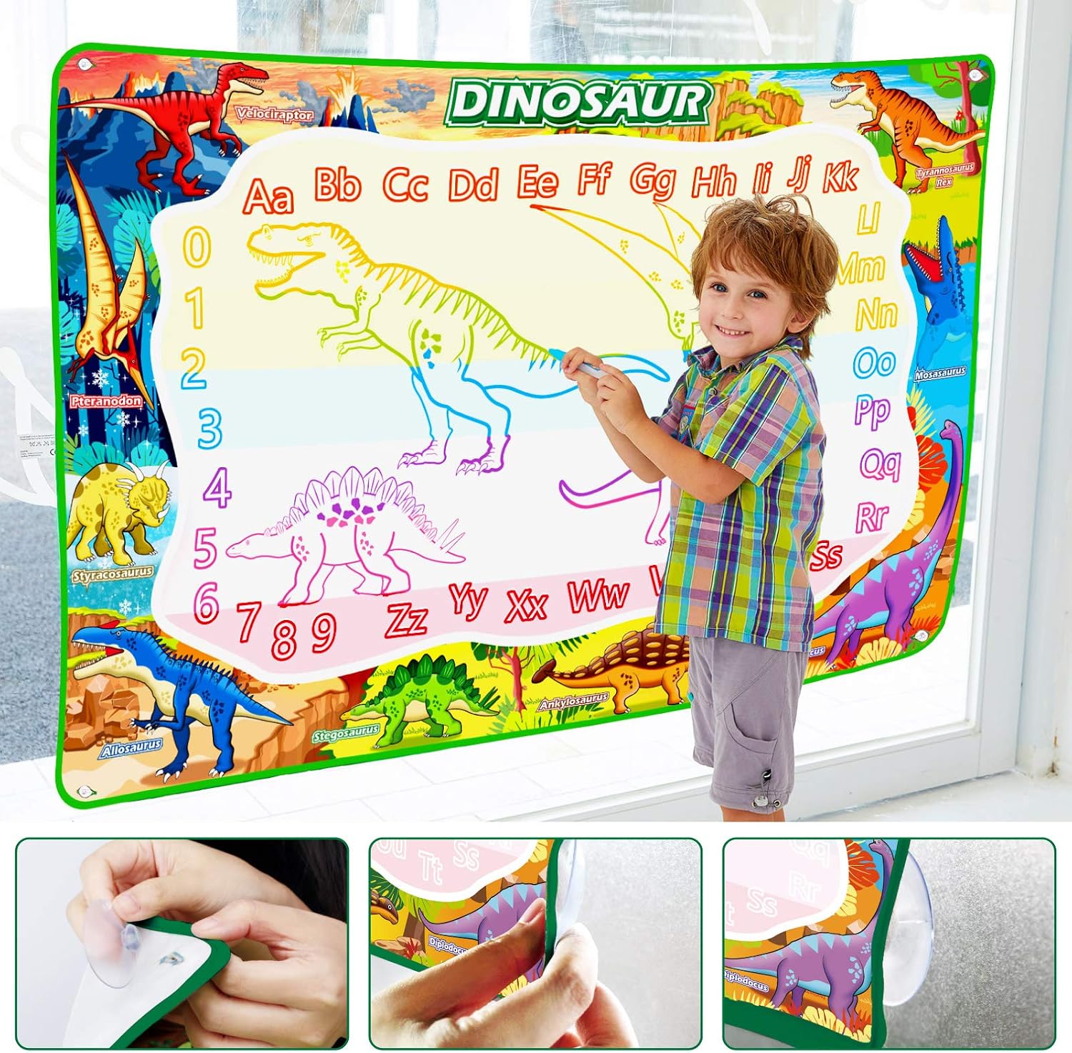 Detalle de Jasonwell JX-70080 Dinosaur Water Doodle Mat, 60 x 40 Inches, Reusable