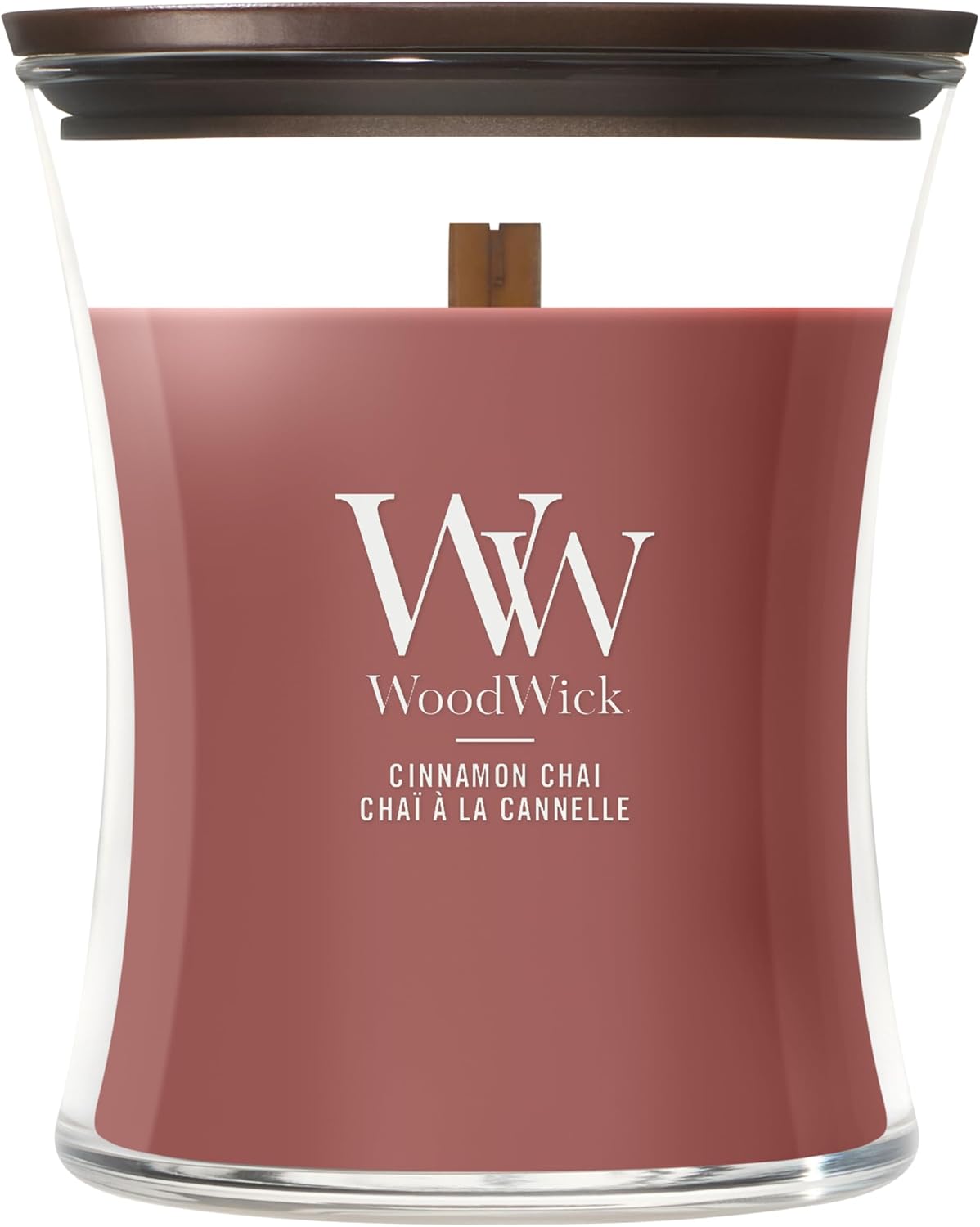 Detalle de WoodWick bougie parfumée moyenne avec mèche en bois crépitante — Chaï à la cannelle