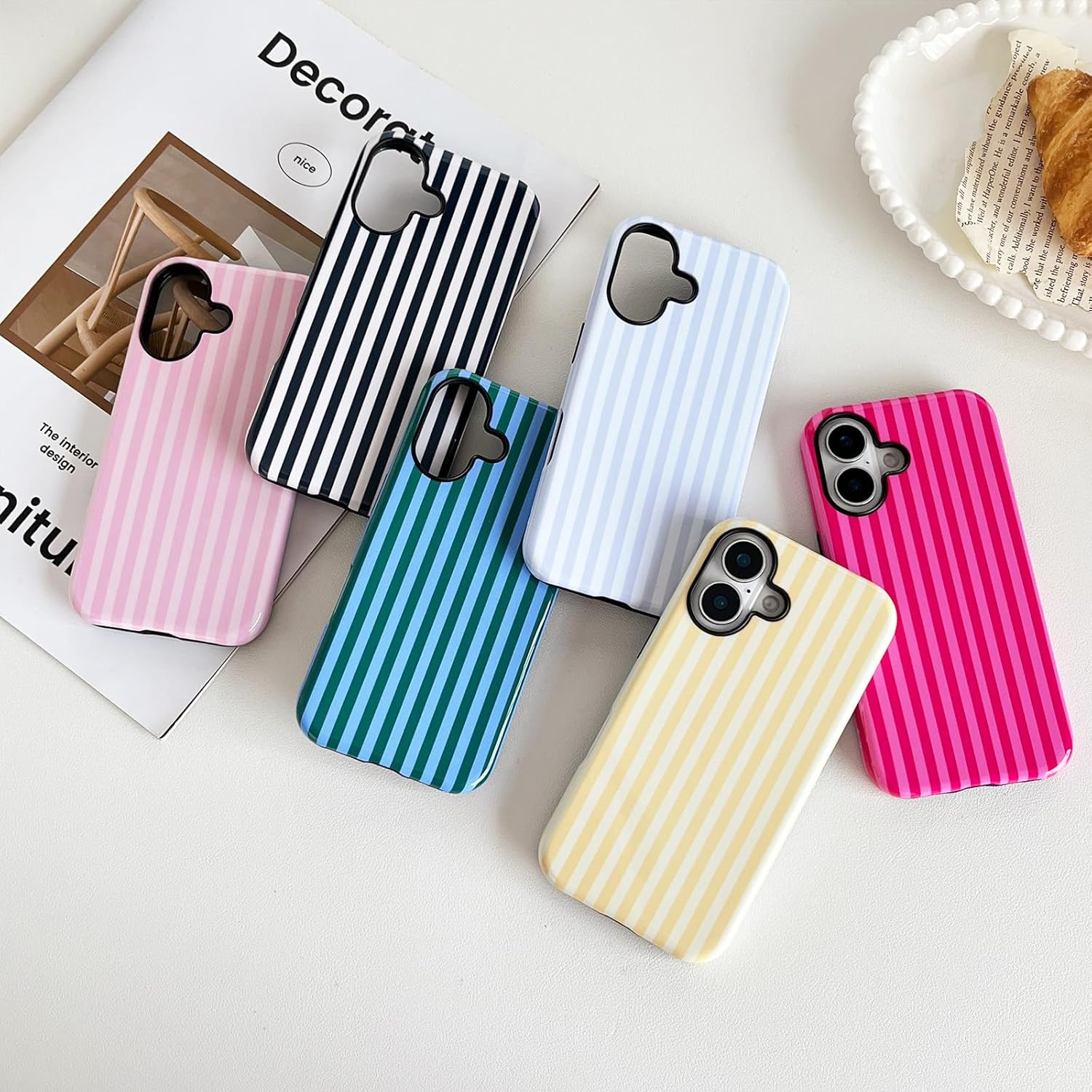 Thumbnail 1 de CHEDEMK Compatible iPhone 17 Case (6.3") – Pink Striped Shockproof TPU + Hard PC Cover