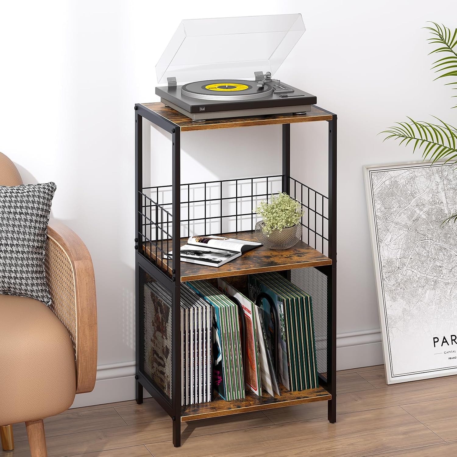 Detalle 2 de Huhote Record Player Stand 3-tier vinyl storage ๐