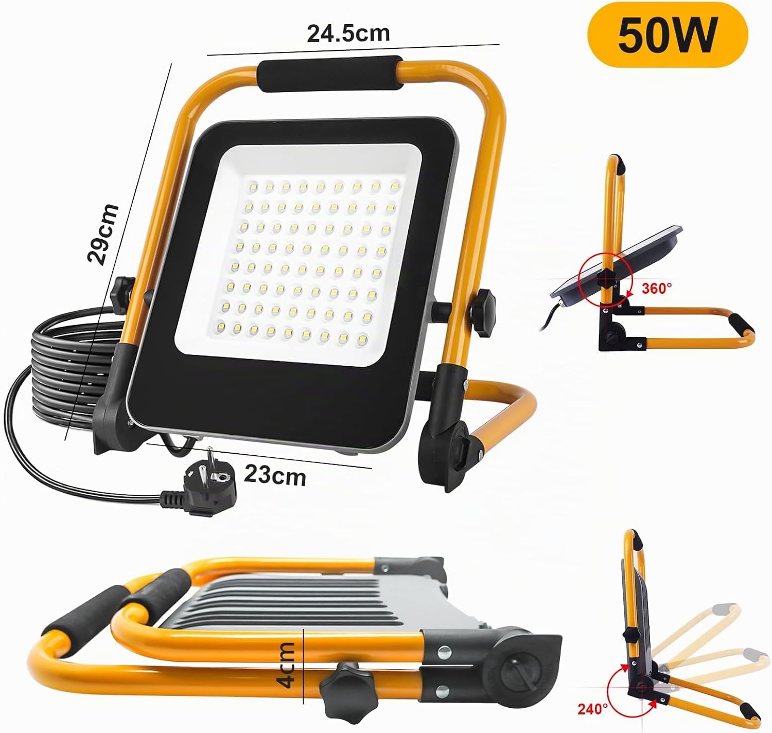 Detalle de JBdusn ST-LED LED-byggstrålkastare 50 W, 5 000 lm, vikbar, 6 000 K