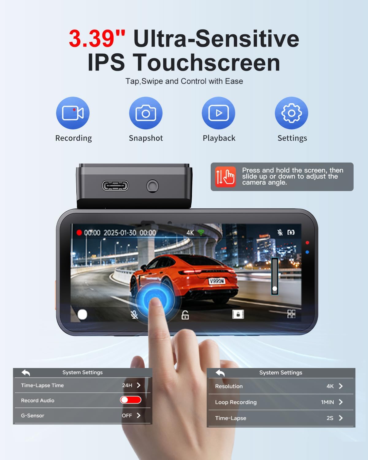 Detalle de WINAIL Front and Rear Dash Cam 64GB