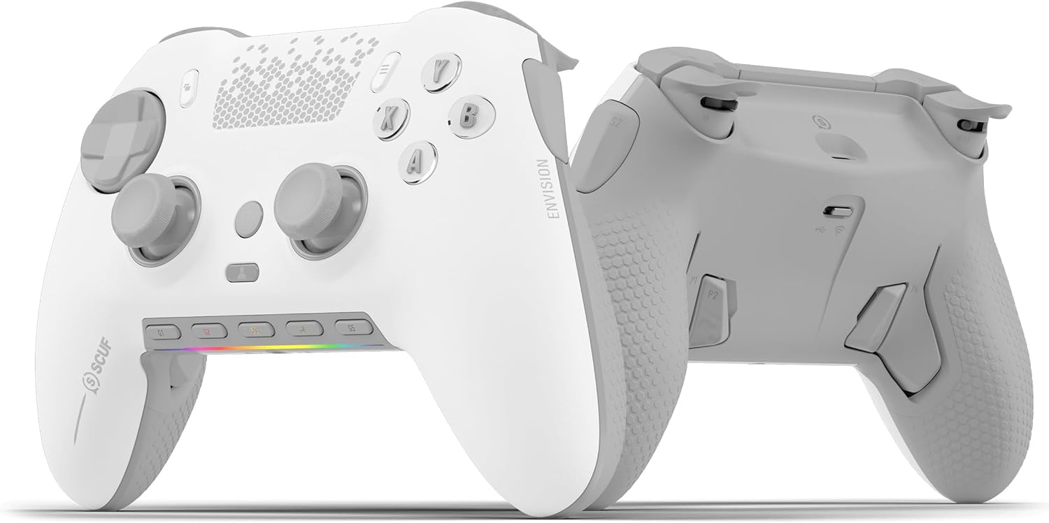 Detalle de SCUF ENVISION PRO Wireless V1 (2023): controller PC con 5 G-Key programmabili, paddle posteriori e integrazione iCUE