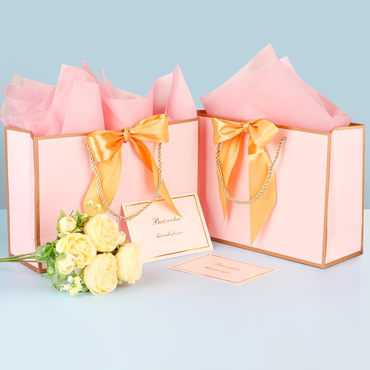 Detalle de Gift Bags 8Pcs Paper Gift Bags with 8 Tissue Paper and 8 Greeting Cards in Pink
