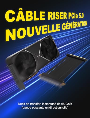 Detalle de EZDIY-FAB Câble rallonge PCIe 5.0 pour GPU, droit, 20 cm – Noir
