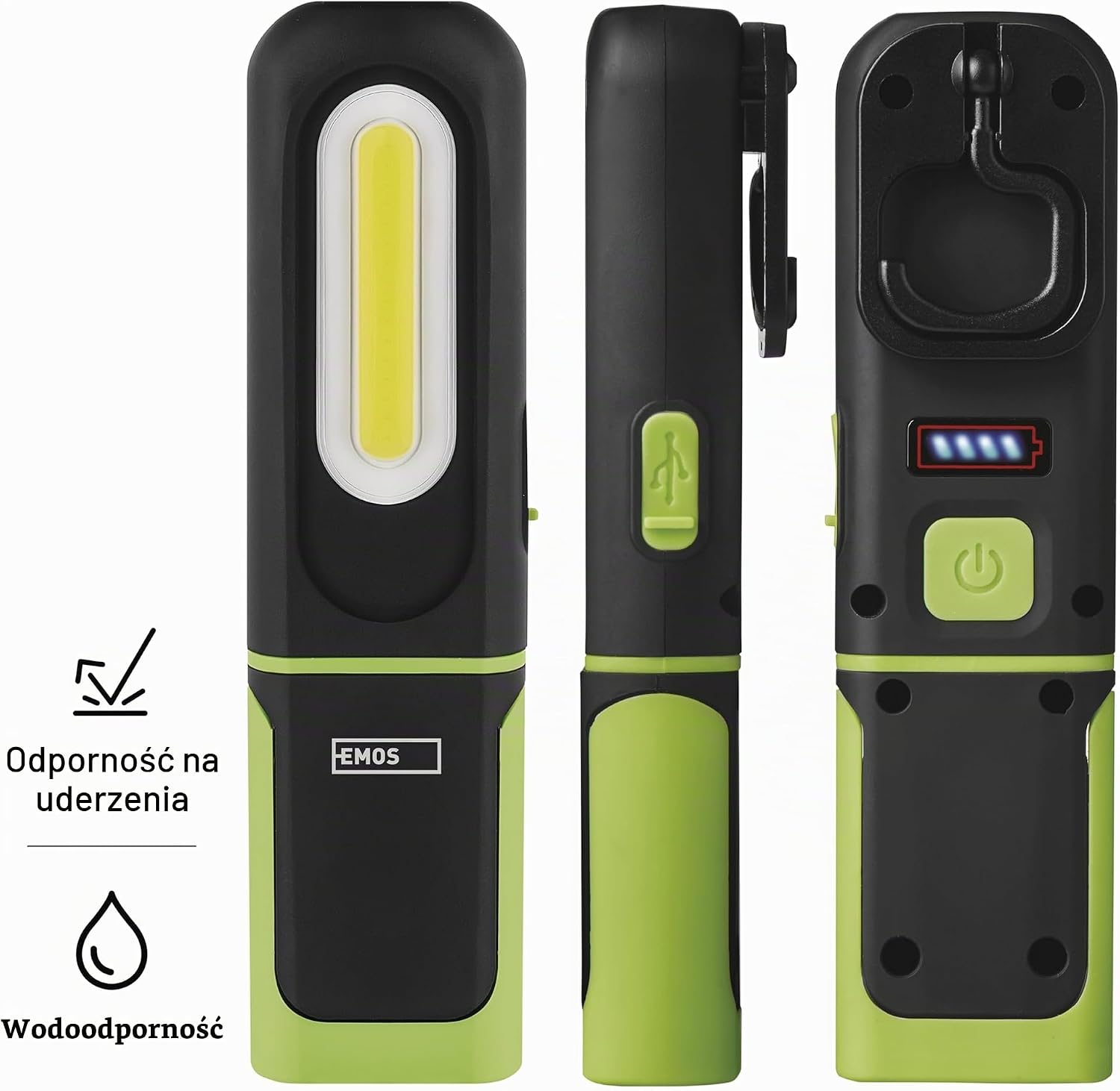 Detalle de EMOS P4537 ładowana lampa robocza LED 330 lm z magnesem, klipsem i hakiem