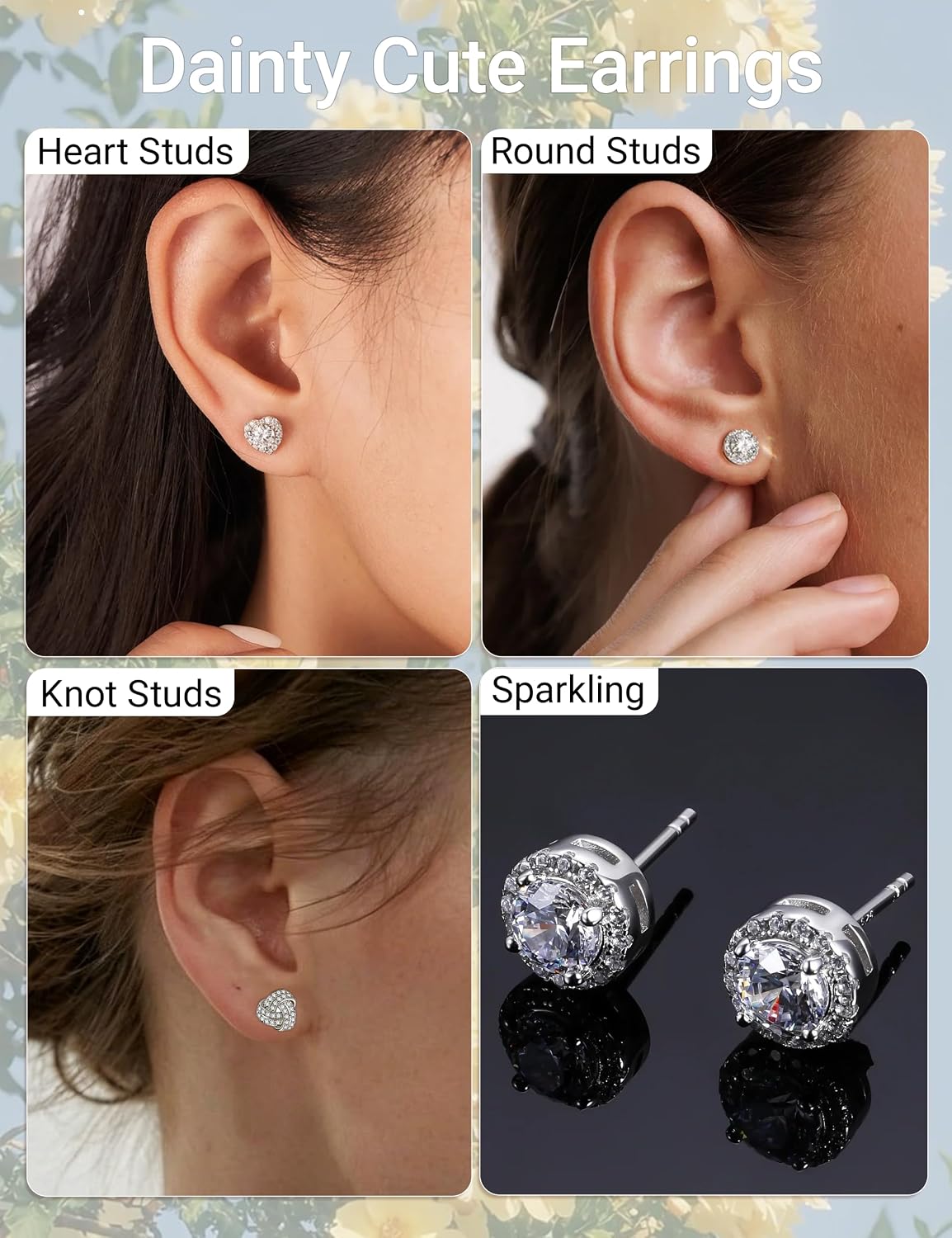 Detalle de Geveay 925 Sterling Silver Heart & Knot Stud Earrings – 3 Pairs