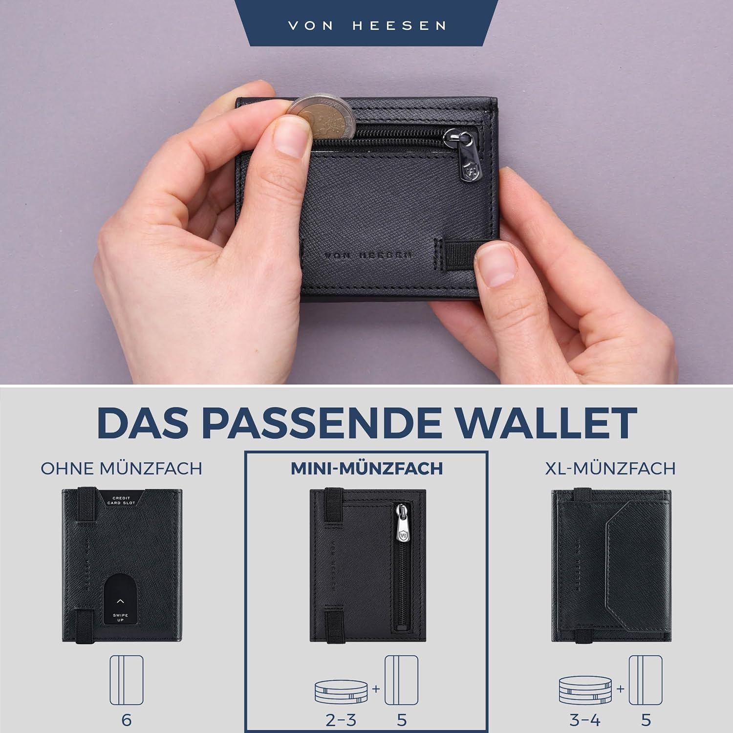 Thumbnail 2 de VON HEESEN Slim Wallet mit Münzfach & RFID-Schutz – Echtes Nappa Leder, kompakt und flach