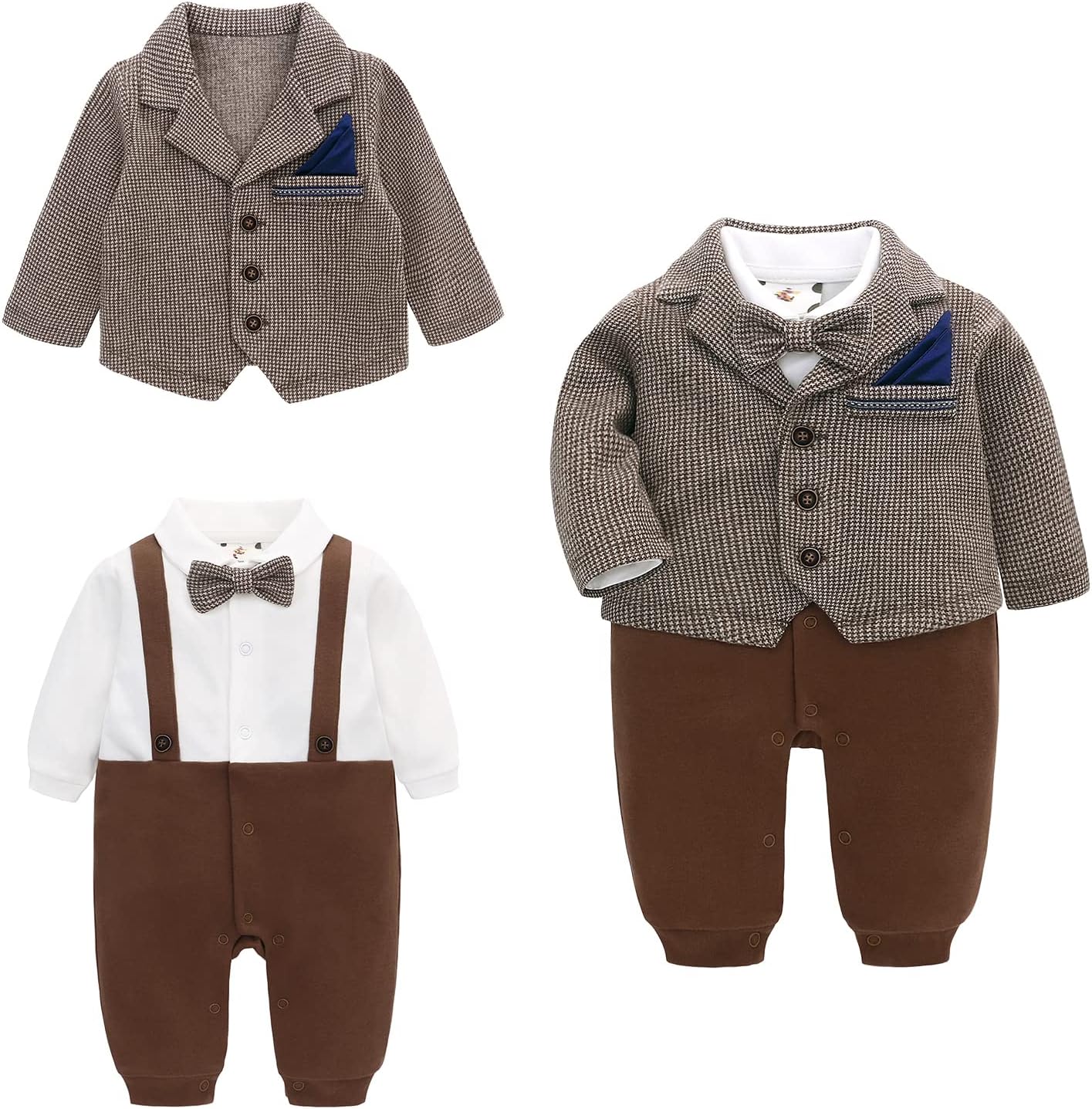 Thumbnail 6 de Famuka Baby Boy Formal Wedding Outfit: 2-Piece Tuxedo Set (Romper + Outwear)