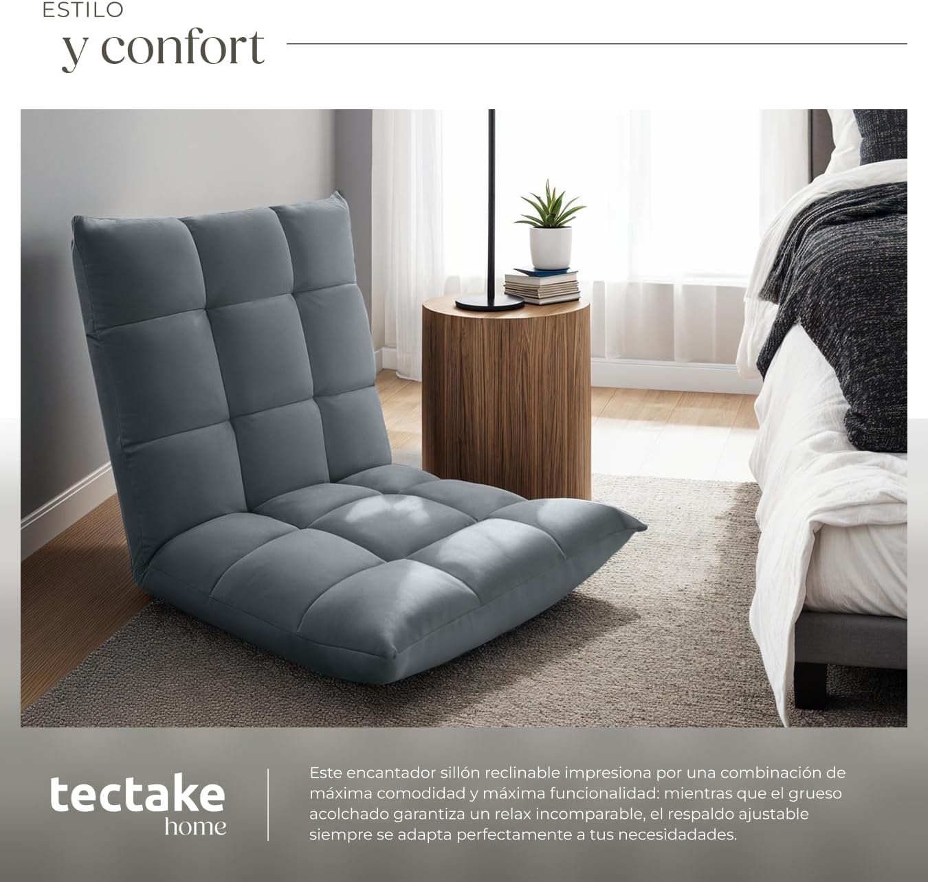 Detalle 2 de tectake® Sillon Plegable Lectura Respaldo 14 posiciones