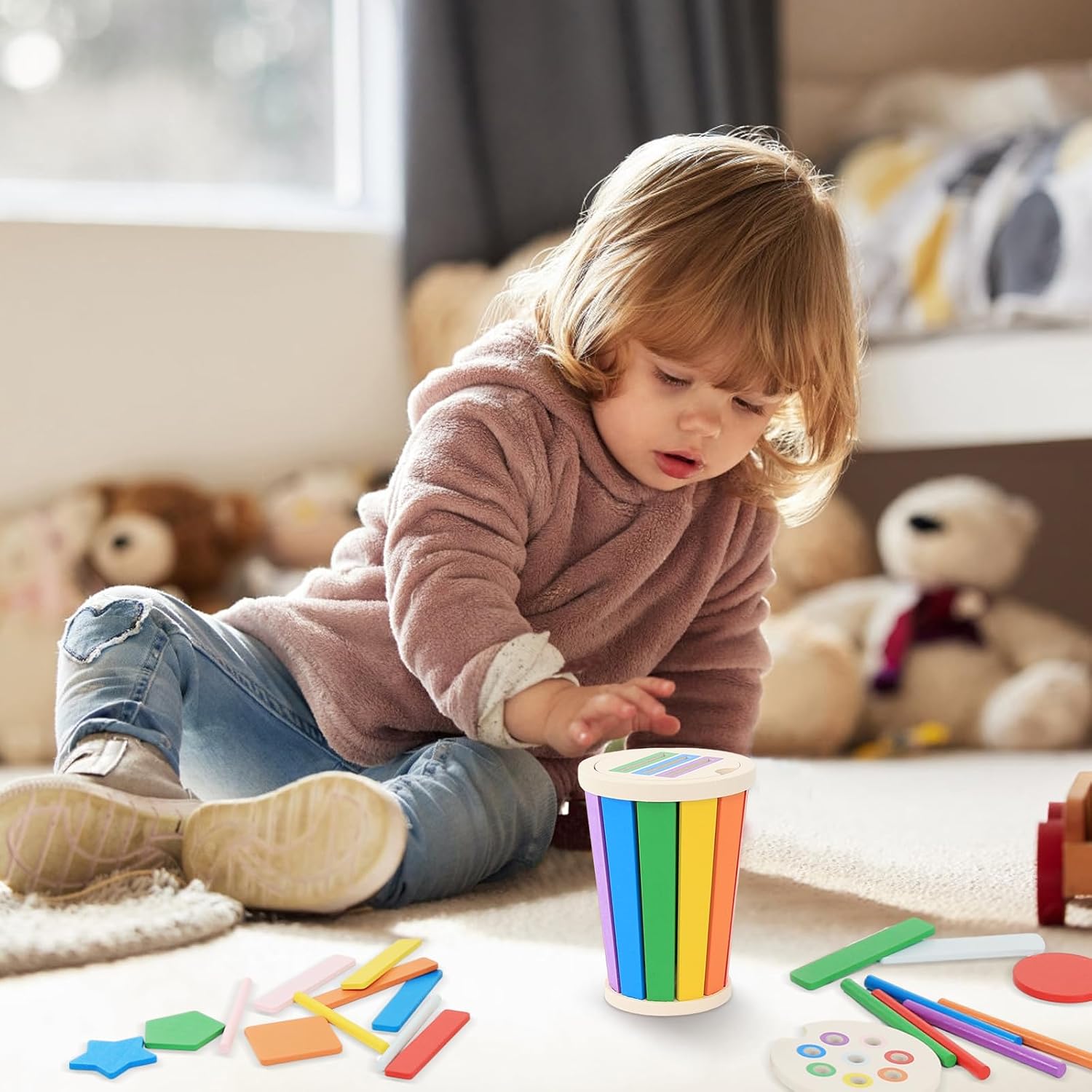 Thumbnail 5 de Baeroly Montessori Spielzeug Holz Farbe Form Sortierspielzeug – Farben- und Formkunde für Kleinkinder 12–36 Monate