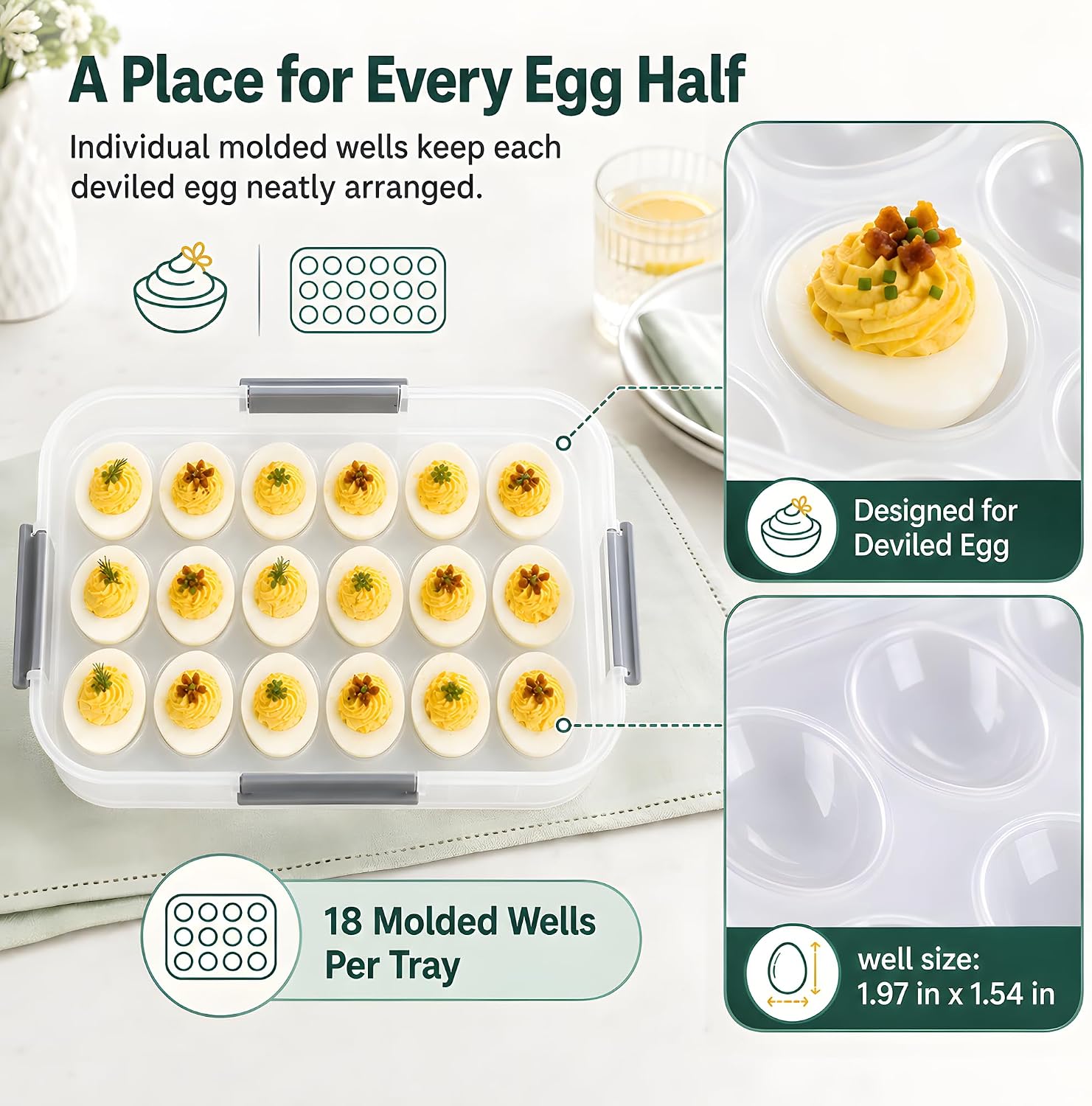 Thumbnail 2 de Splotiva 36-Slot Deviled Egg Carrier, 2-Tier BPA-Free PP, Green